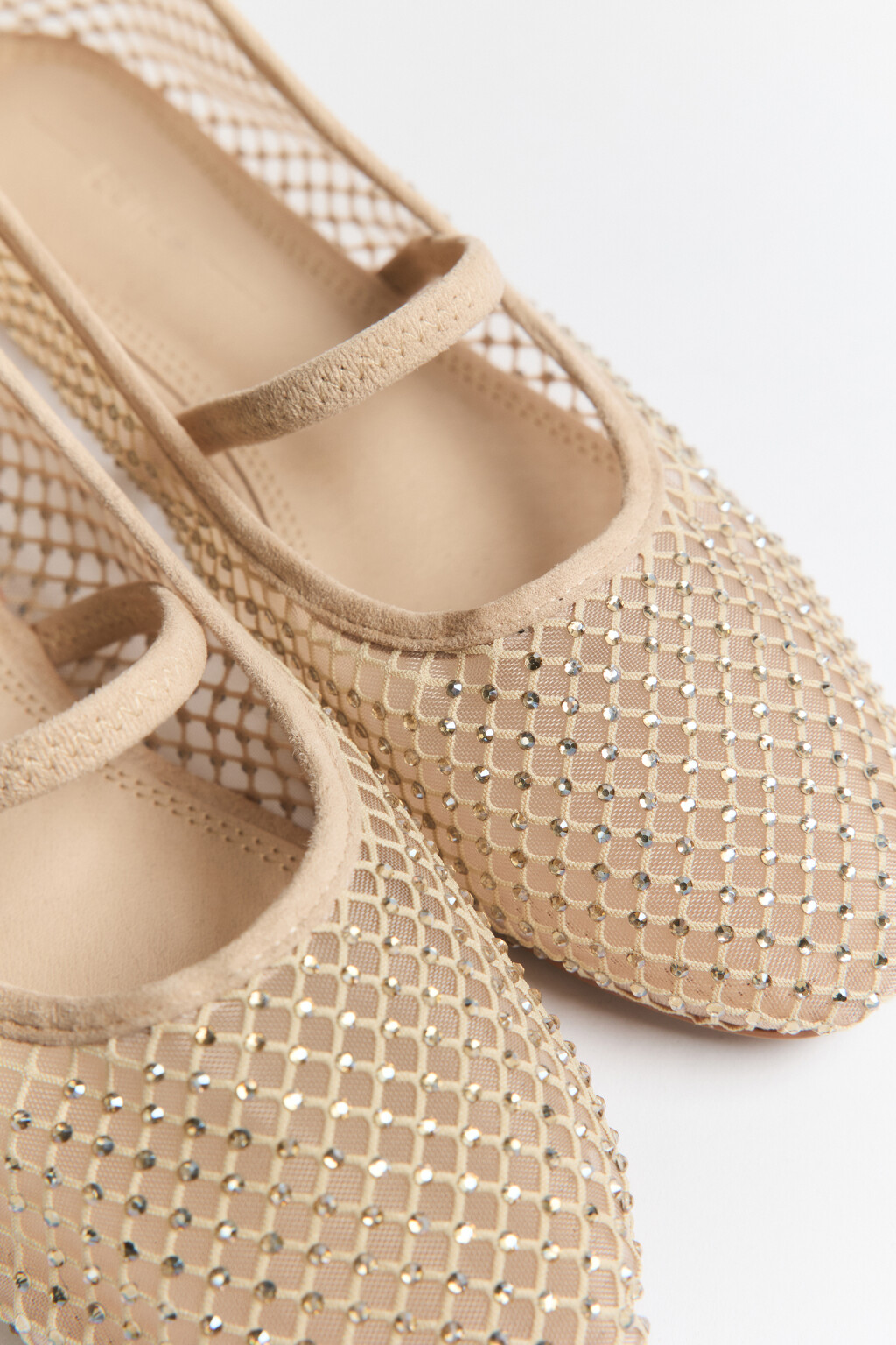 Балетки сетчатые со стразами и резинкой - цвет бежевый - 5