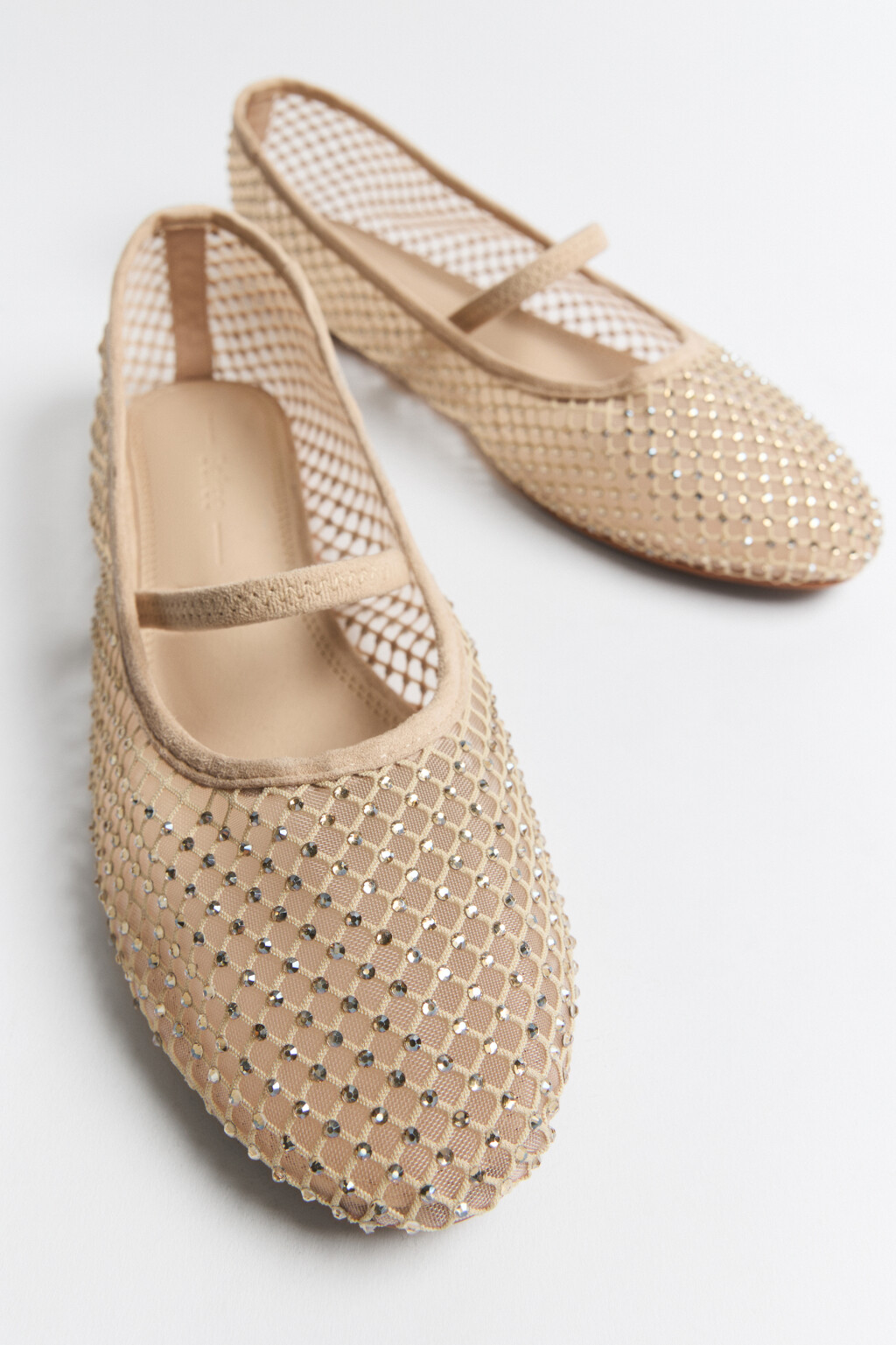 Балетки сетчатые со стразами и резинкой - цвет бежевый - 6
