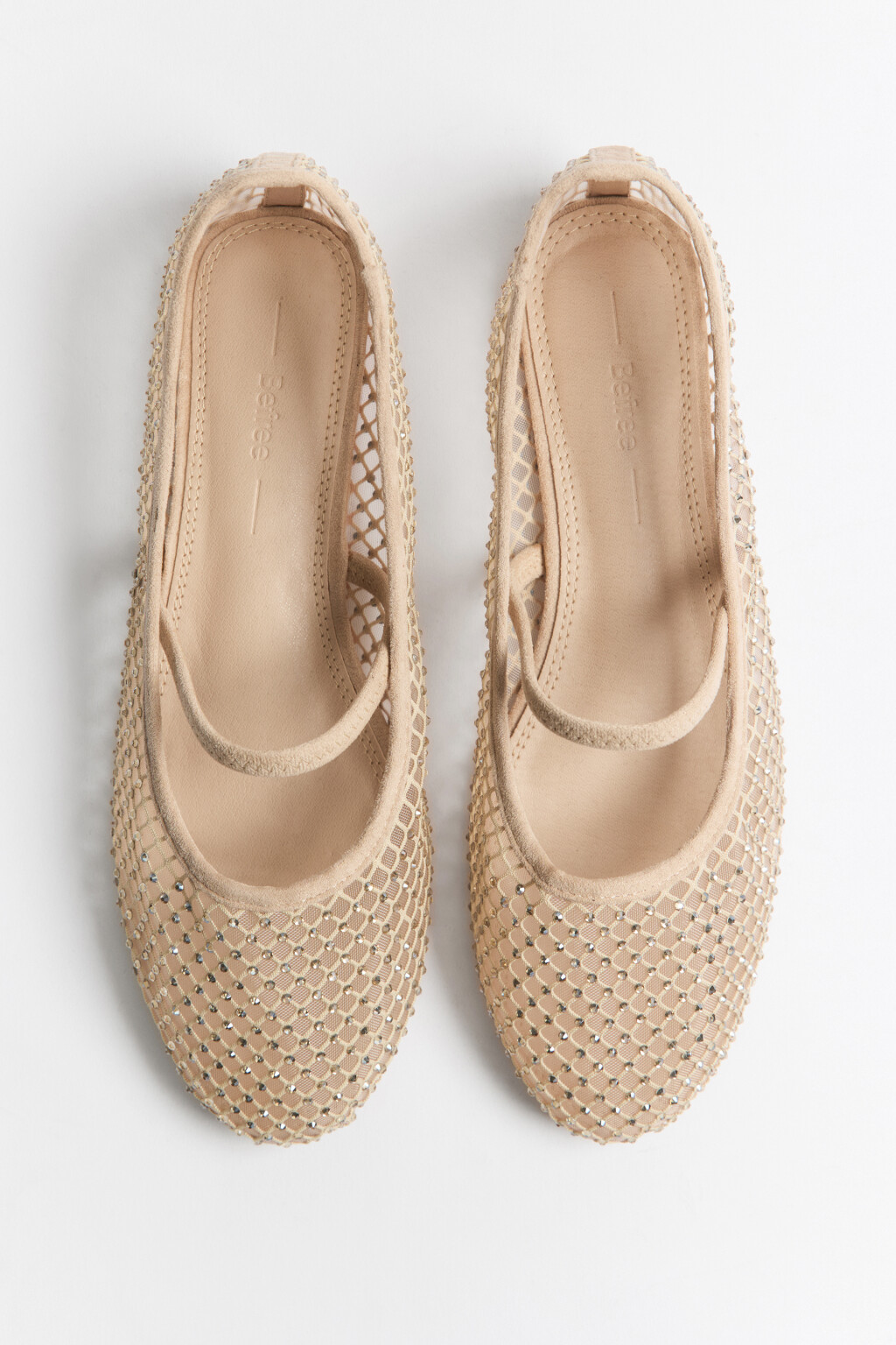 Балетки сетчатые со стразами и резинкой - цвет бежевый - 7