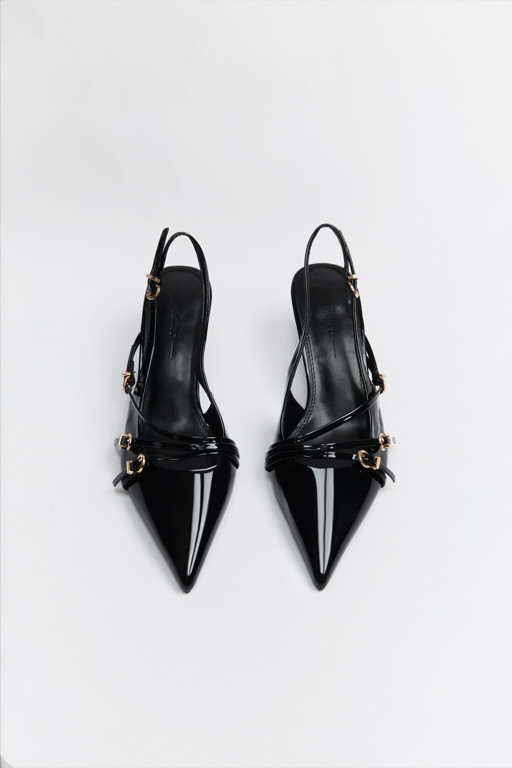 Туфли-слингбэки лакированные с ремешками - цвет черный - 3