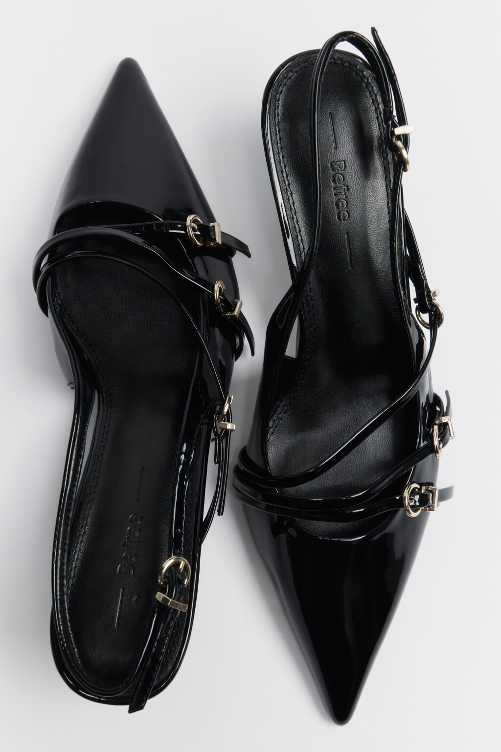 Туфли-слингбэки лакированные с ремешками - цвет черный - 1