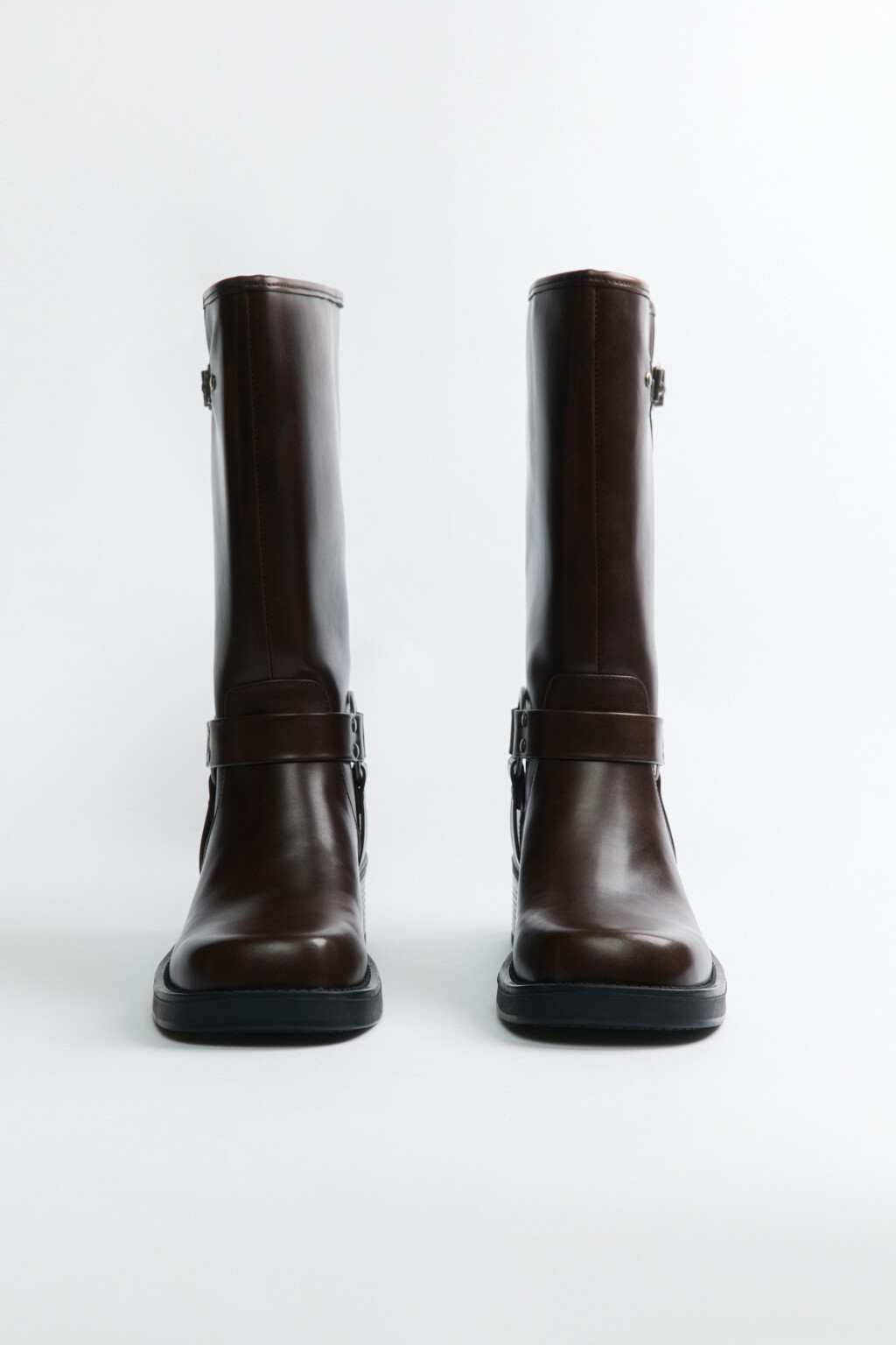 Сапоги с пряжками в байкерском стиле - цвет коричневый - 2