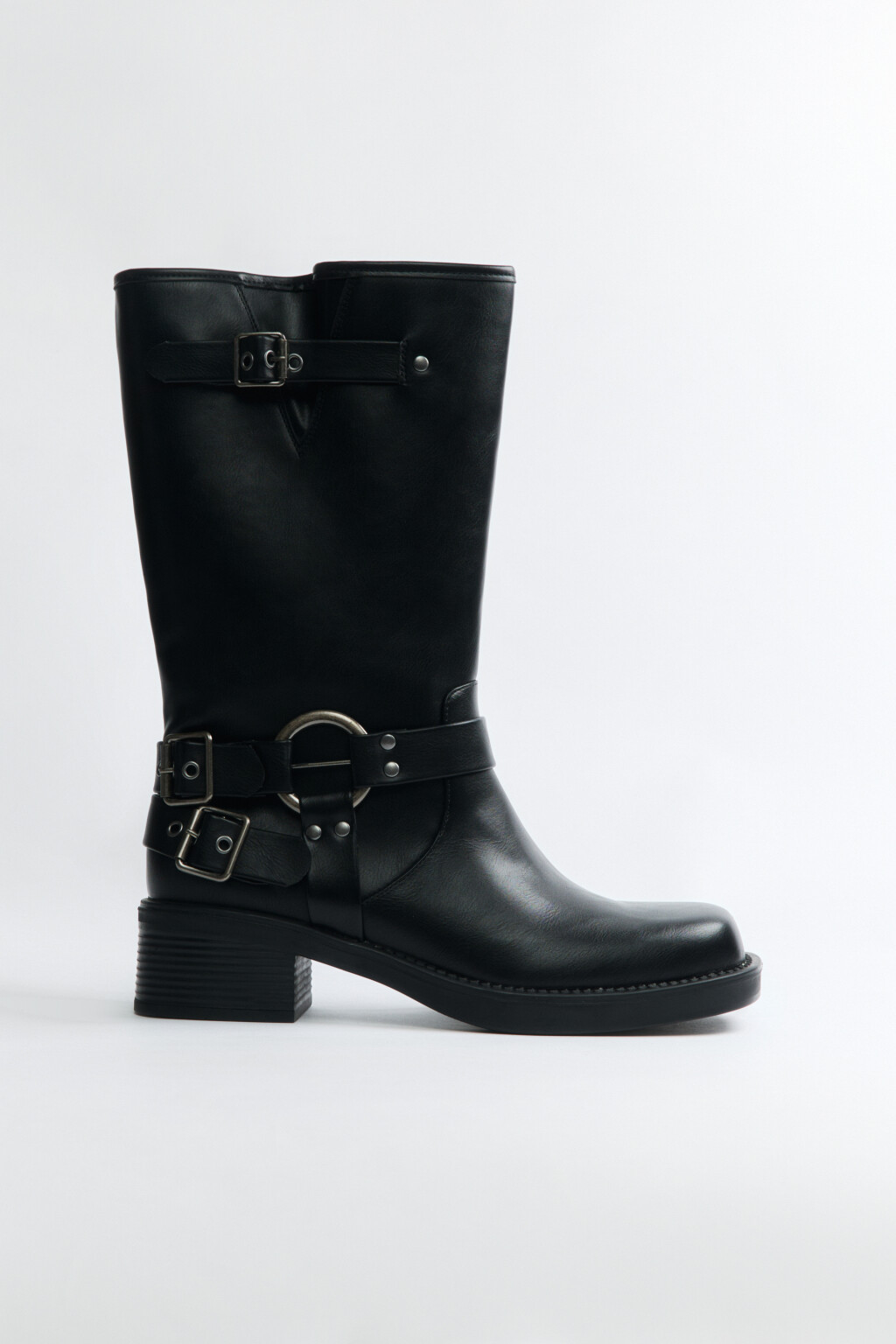 Сапоги с пряжками в байкерском стиле - цвет черный - 4