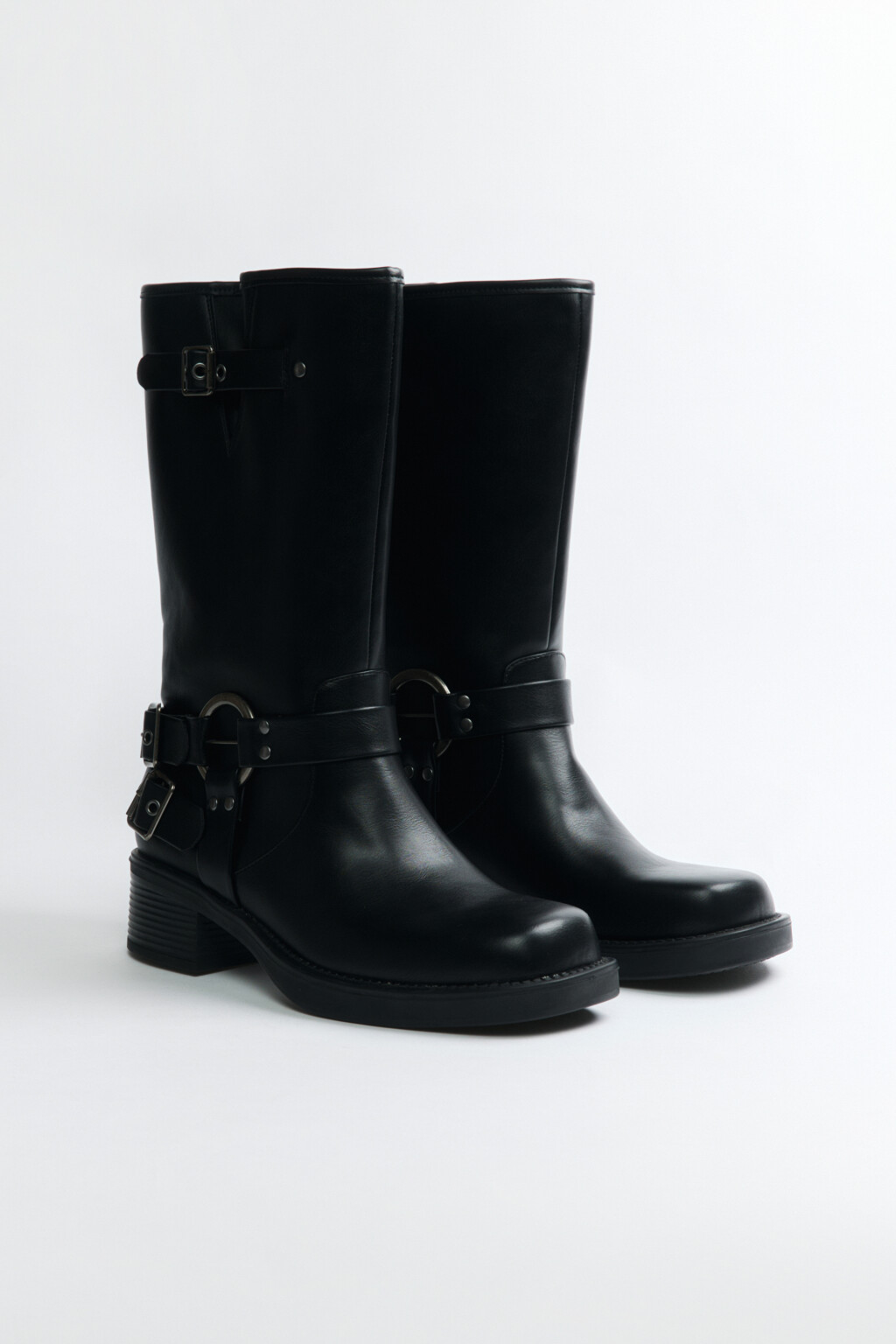 Сапоги с пряжками в байкерском стиле - цвет черный - 6