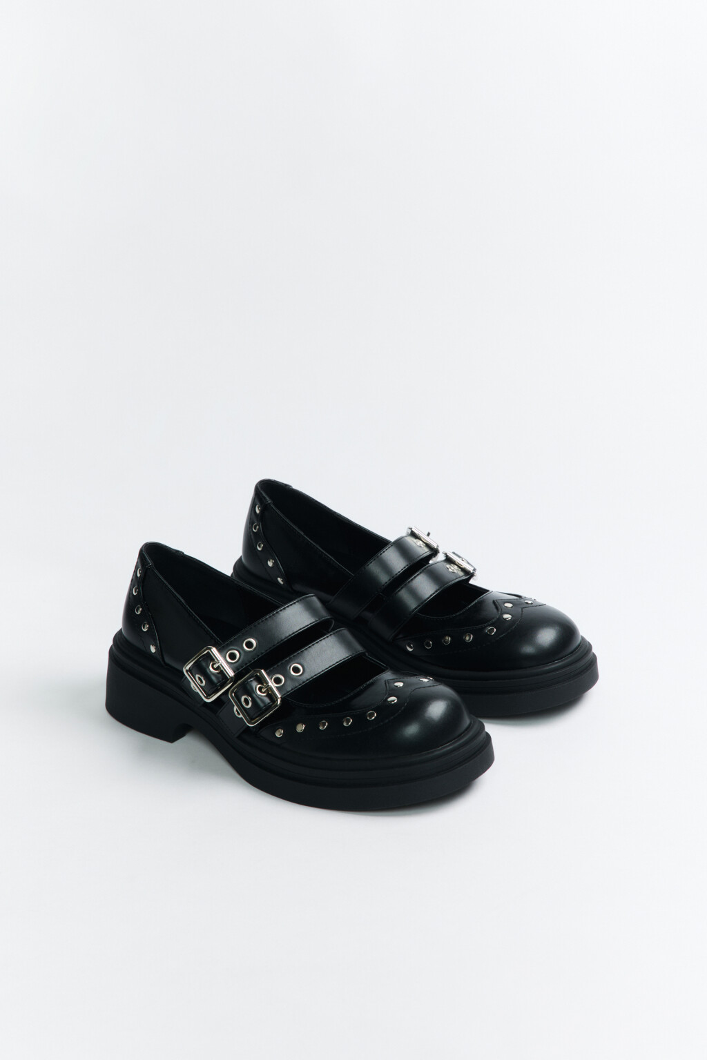 Туфли мэри джейн с ремешками и металлическим декором - цвет черный - 2