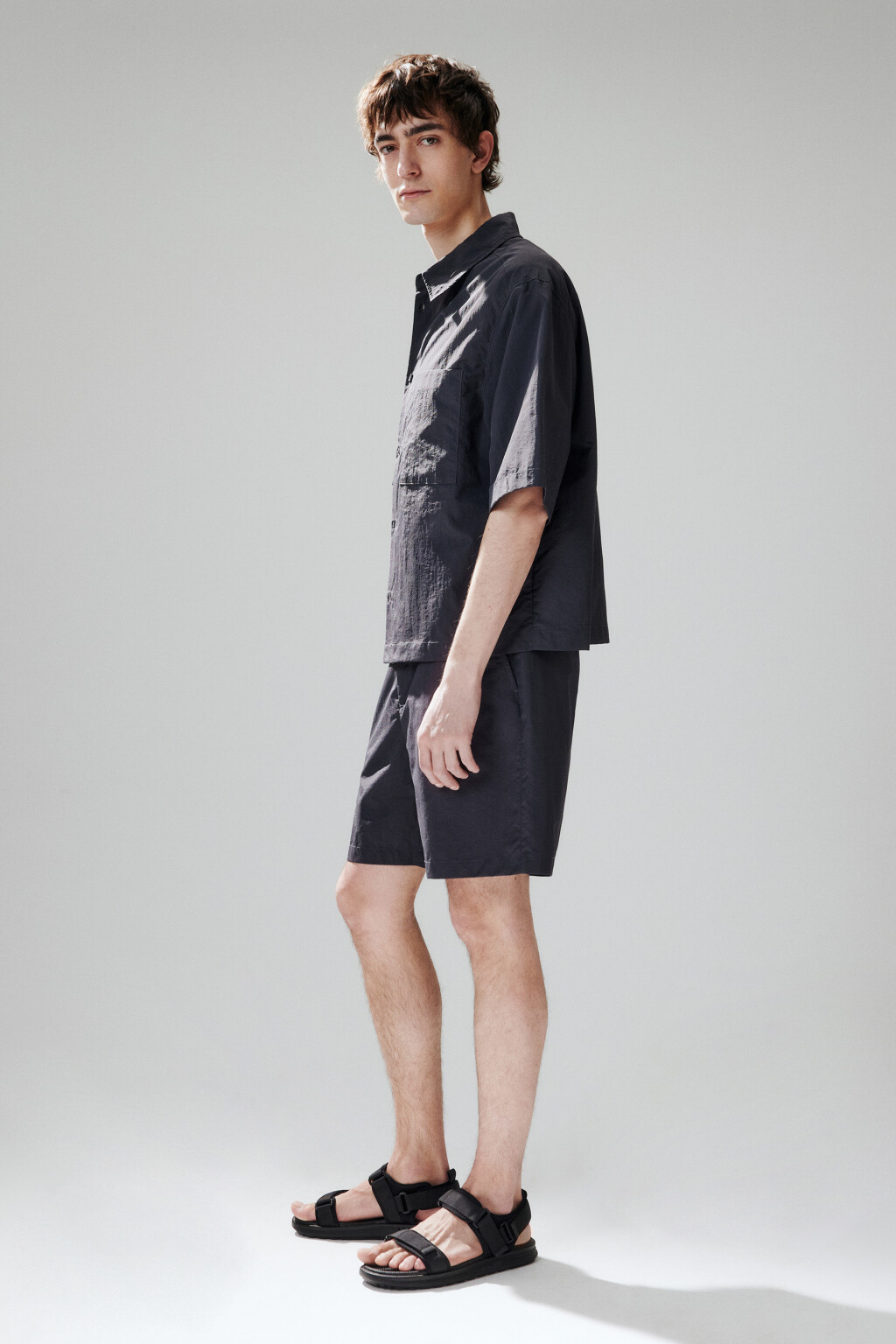 Сандалии текстильные с широкими ремешками - цвет черный - 1