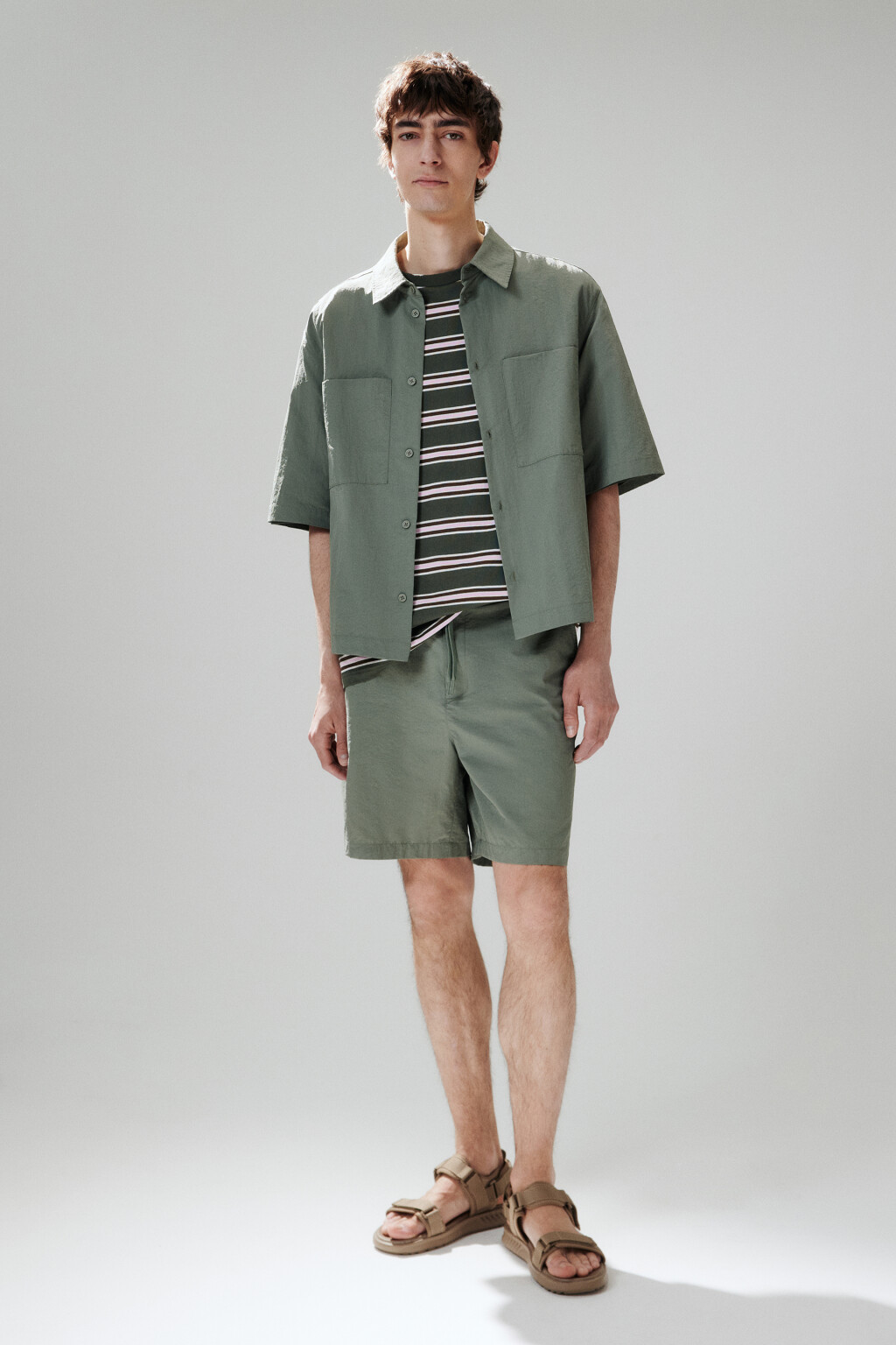 Сандалии текстильные с широкими ремешками - цвет коричневый - 3