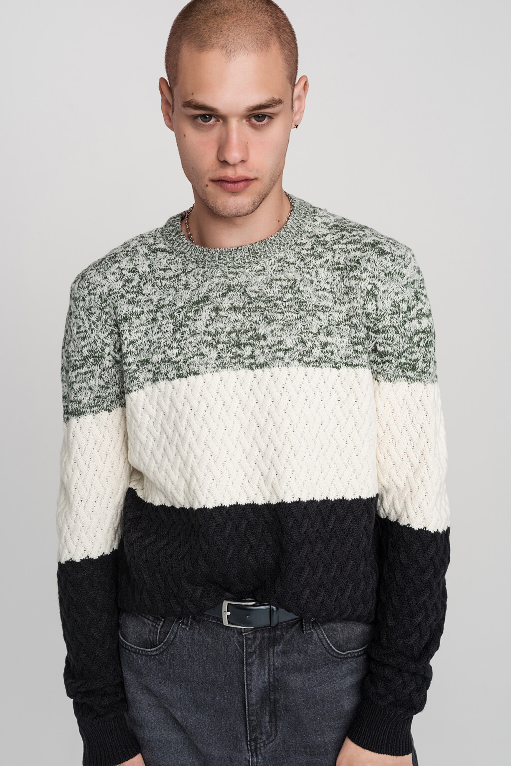 свитер полосатый крупной вязки - цвет зеленый - 2