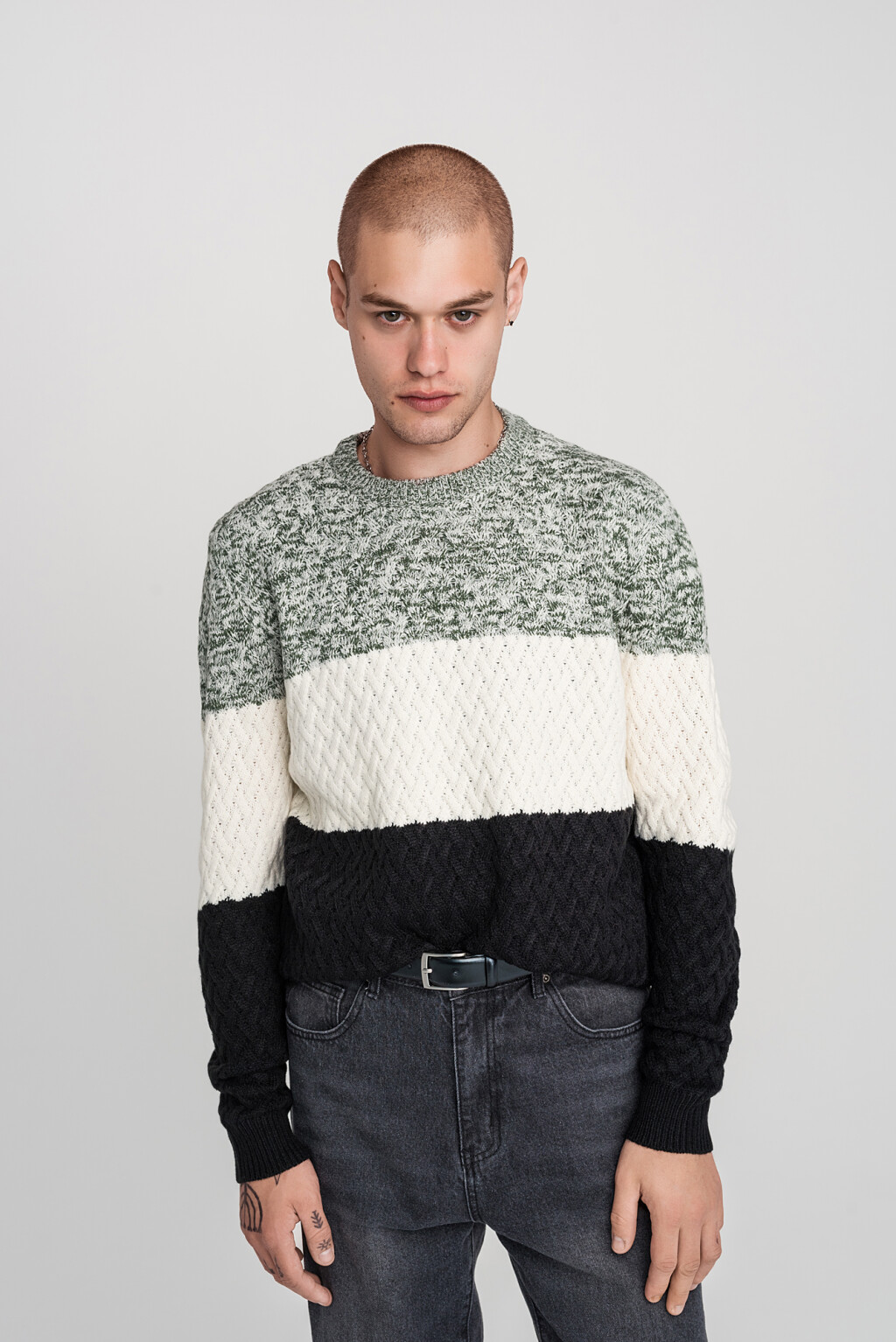 свитер полосатый крупной вязки - цвет зеленый - 3