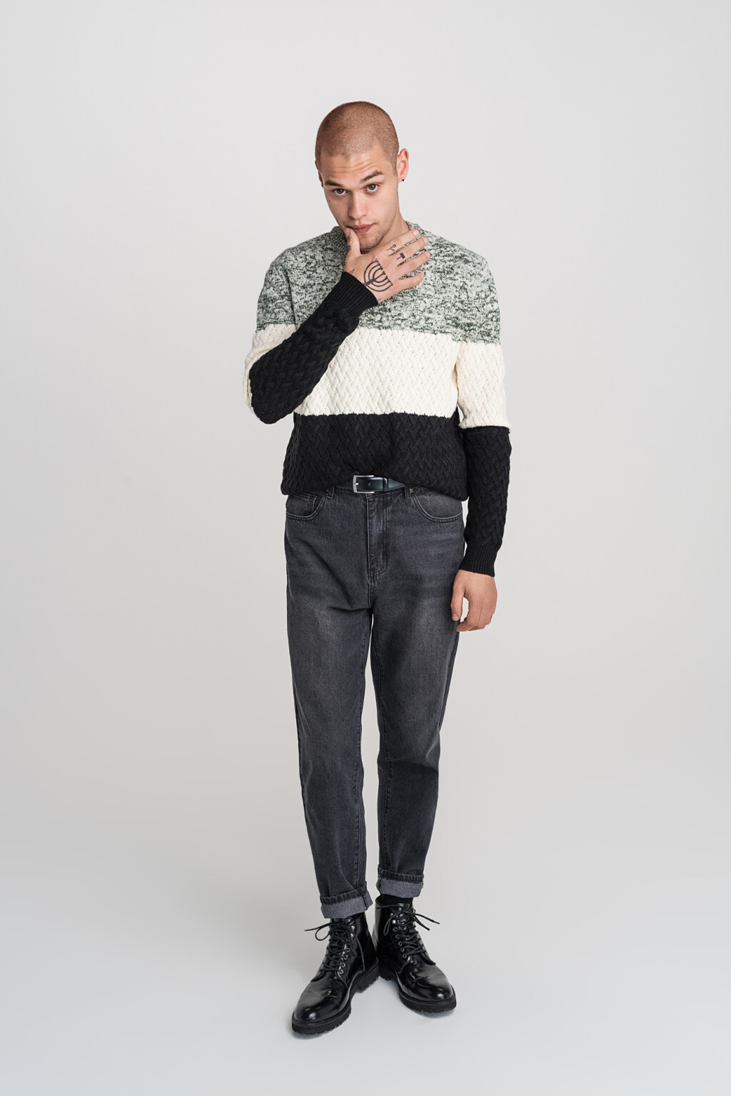 свитер полосатый крупной вязки - цвет зеленый - 4