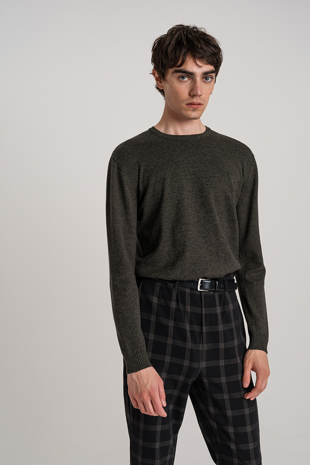 свитер меланжевый фактурной вязки - цвет зеленый - 1