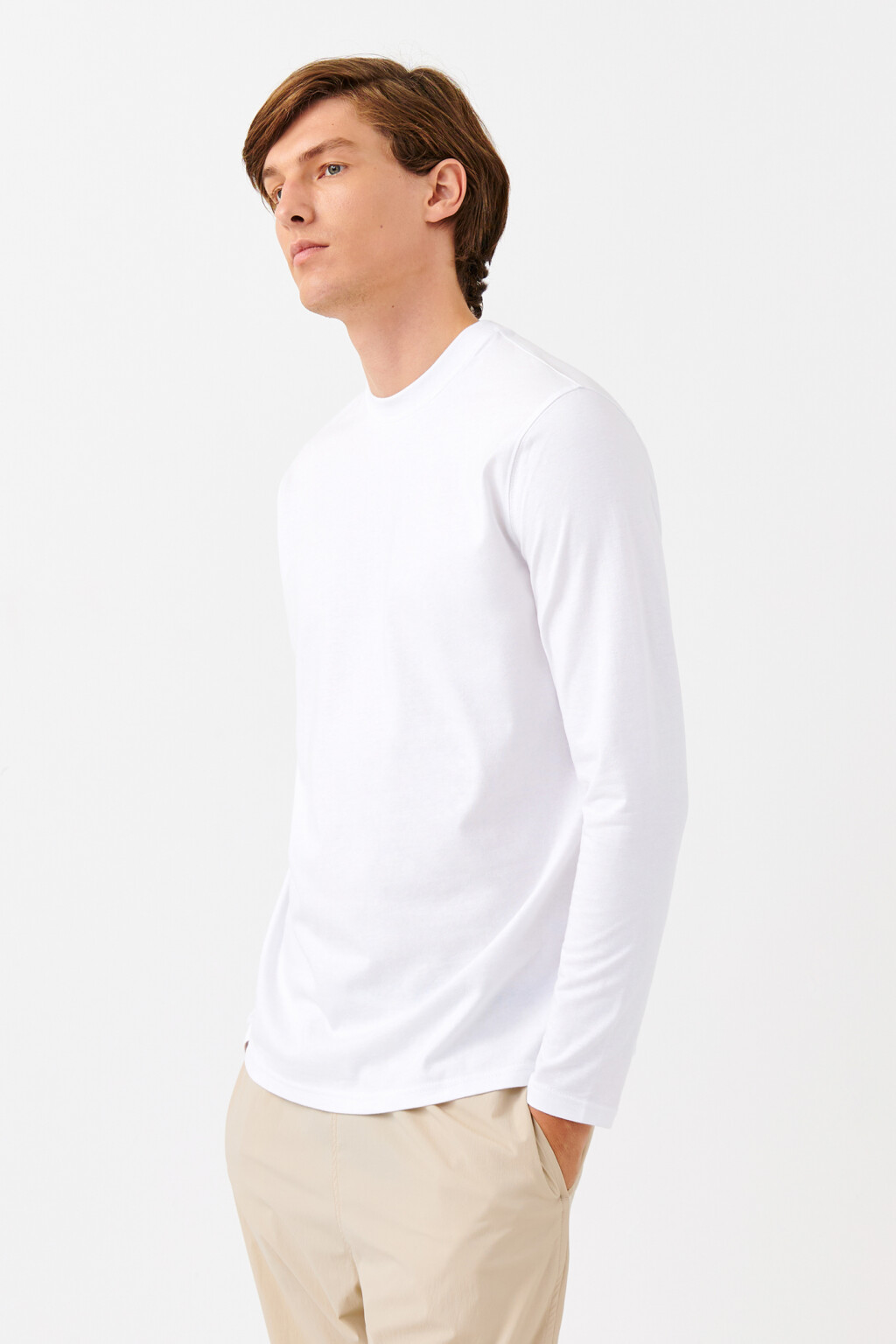 Лонгслив прямой хлопковый базовый - цвет белый - 2