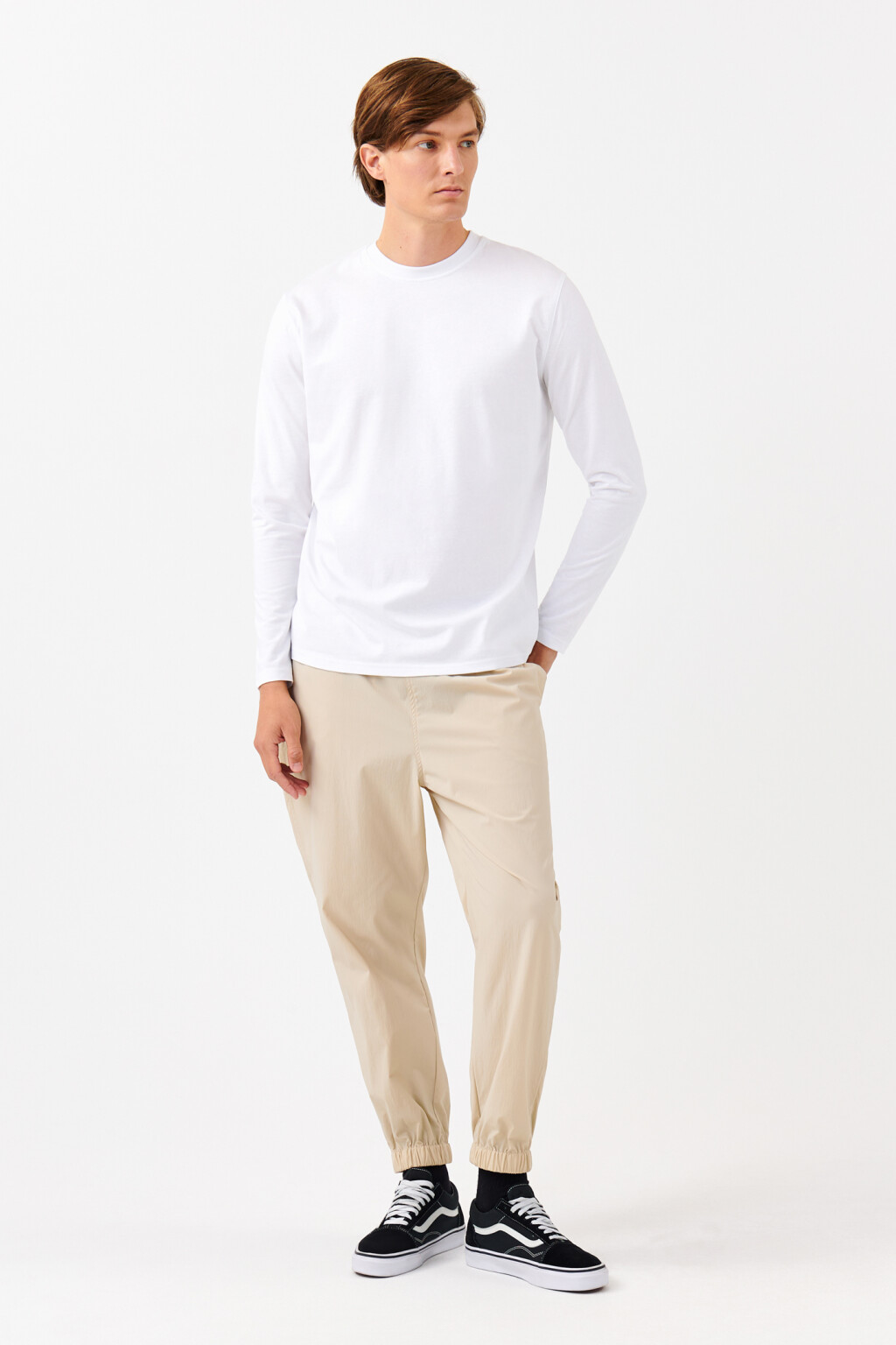 Лонгслив прямой хлопковый базовый - цвет белый - 1