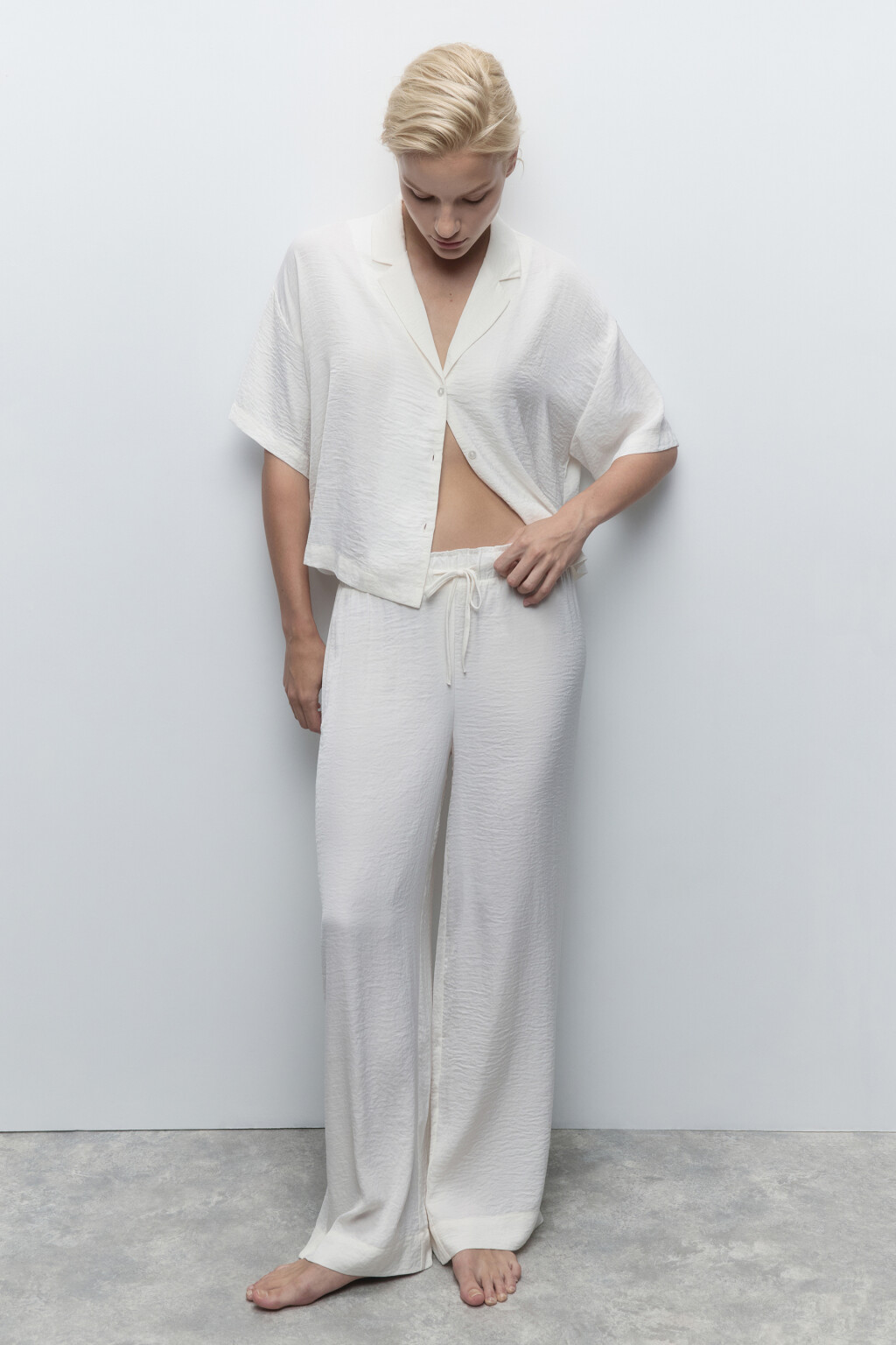 Брюки домашние из жатого сатина - цвет ванильный - 1