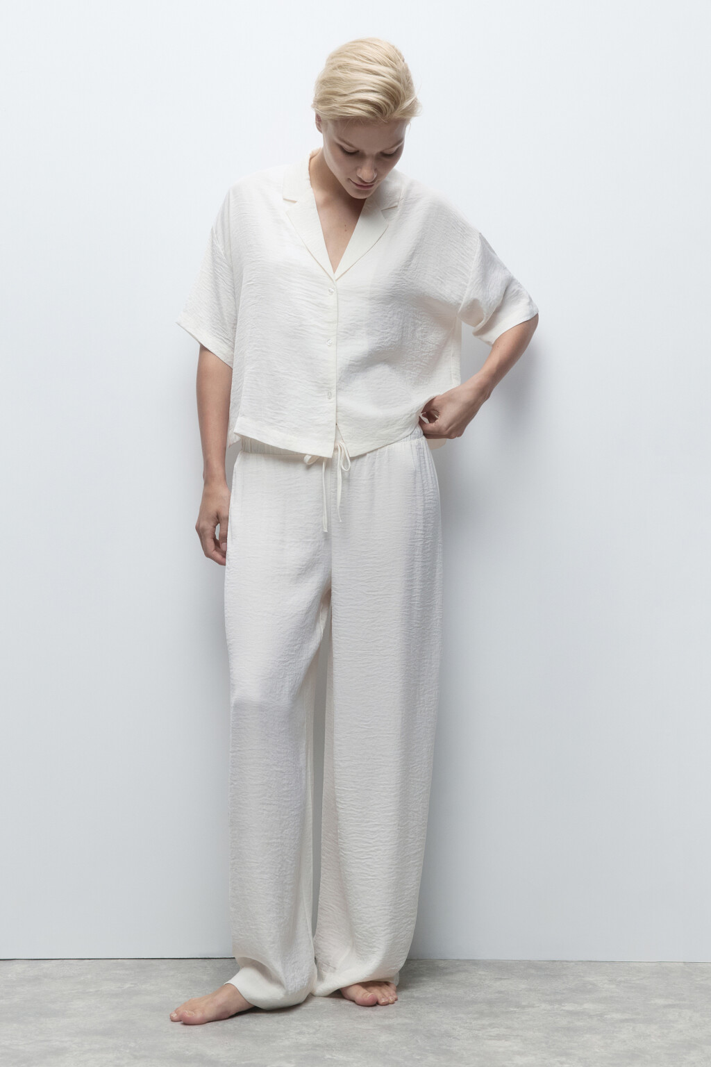 Брюки домашние из жатого сатина - цвет ванильный - 5