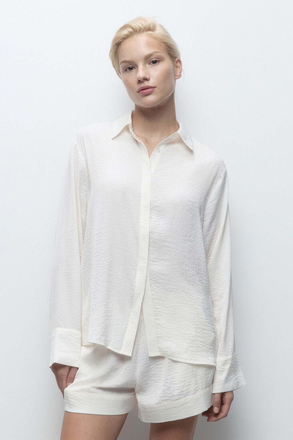 Блузка домашняя из жатого сатина - цвет ванильный - 2