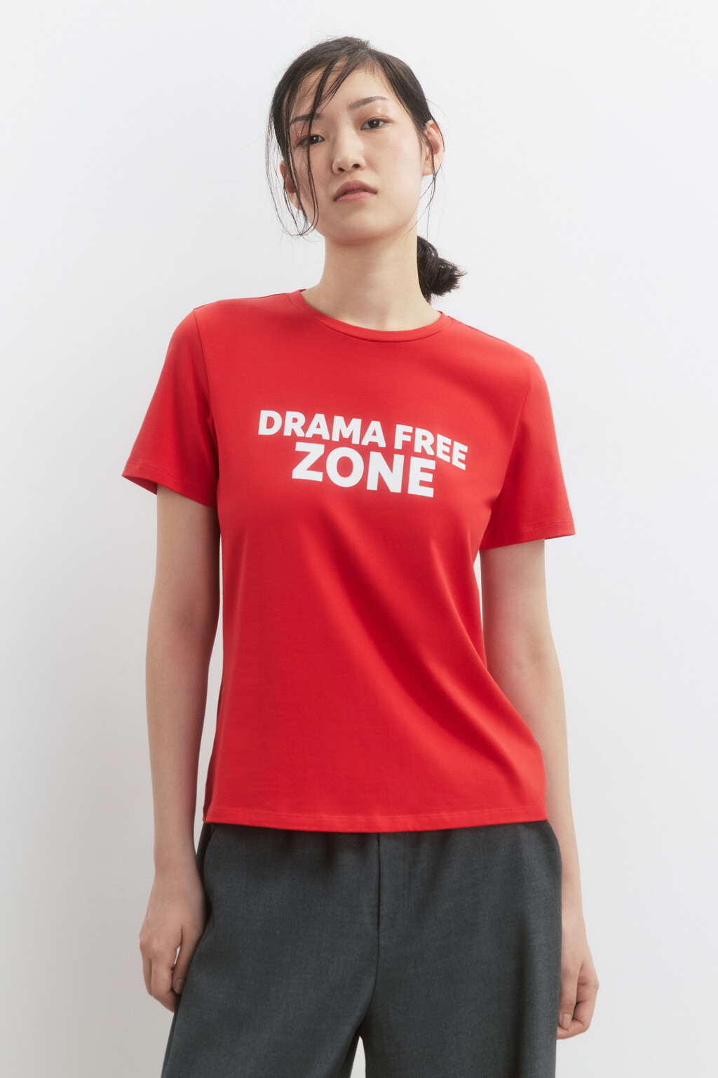 Футболка прямая с принтом-надписью - цвет красный - 2