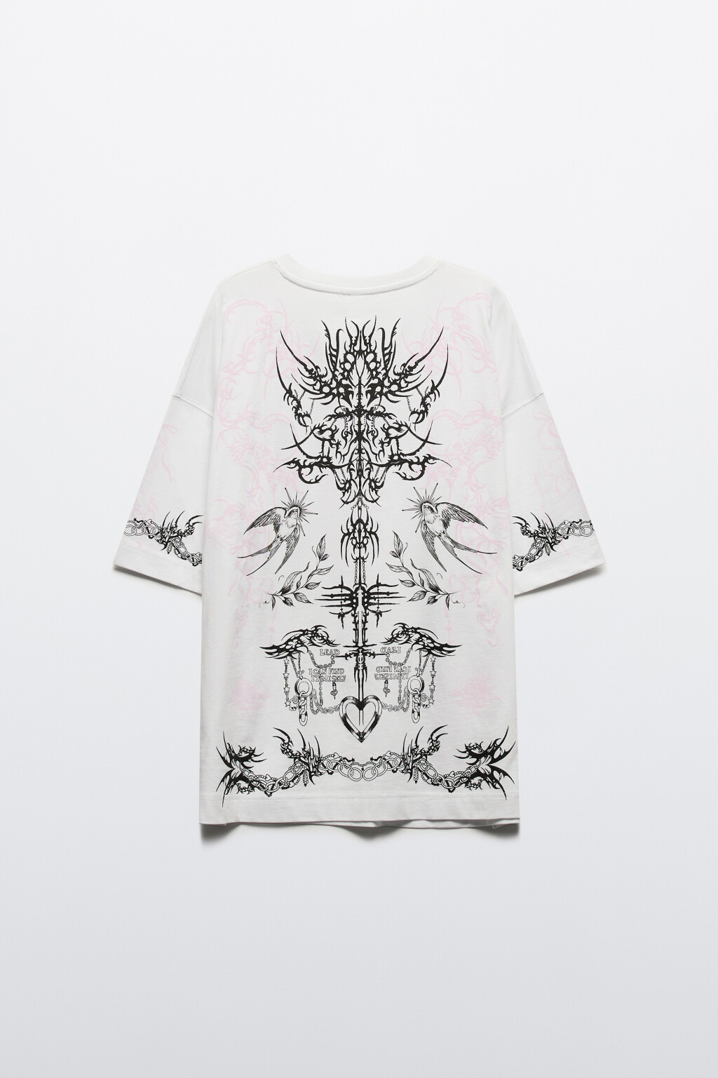 Футболка oversize хлопковая с тату-принтом - цвет белый - 9