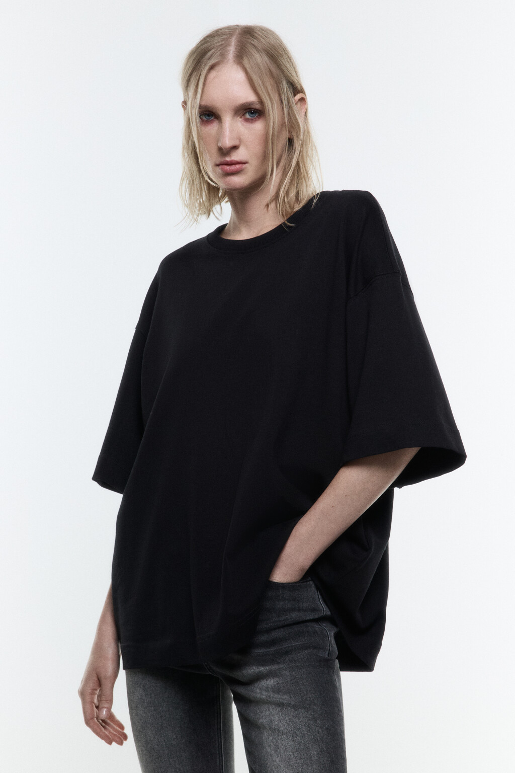 Футболка overszie из плотного хлопка - цвет черный - 3