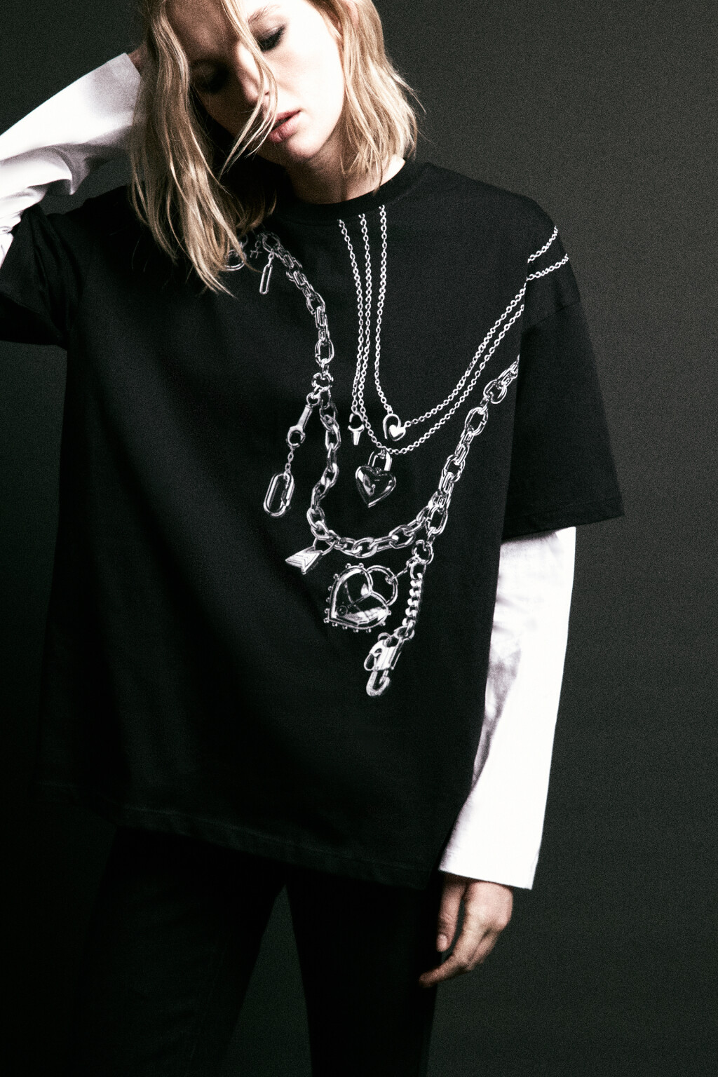 Футболка свободная с принтом-надписью - цвет черный - 1