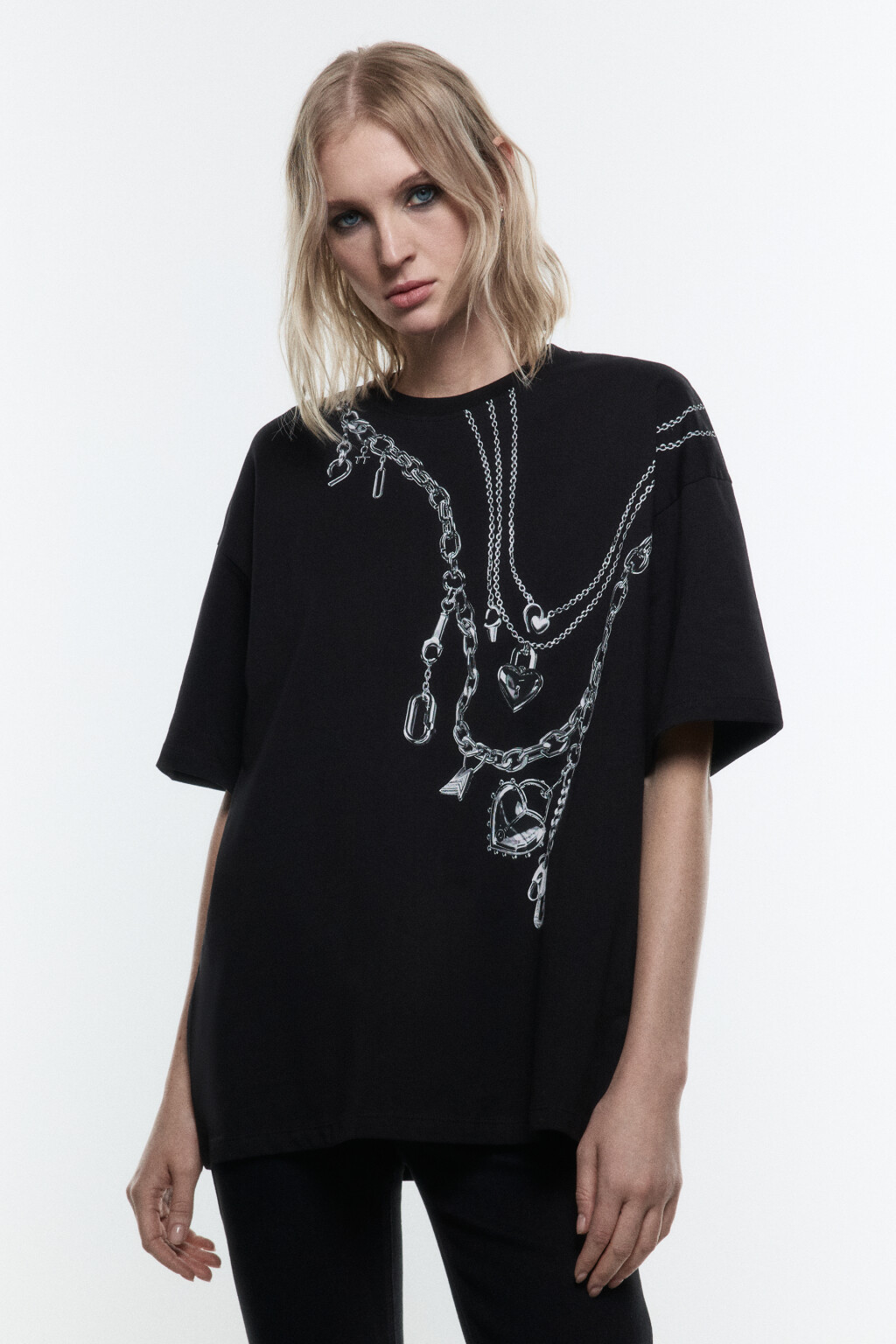 Футболка свободная с принтом-надписью - цвет черный - 2