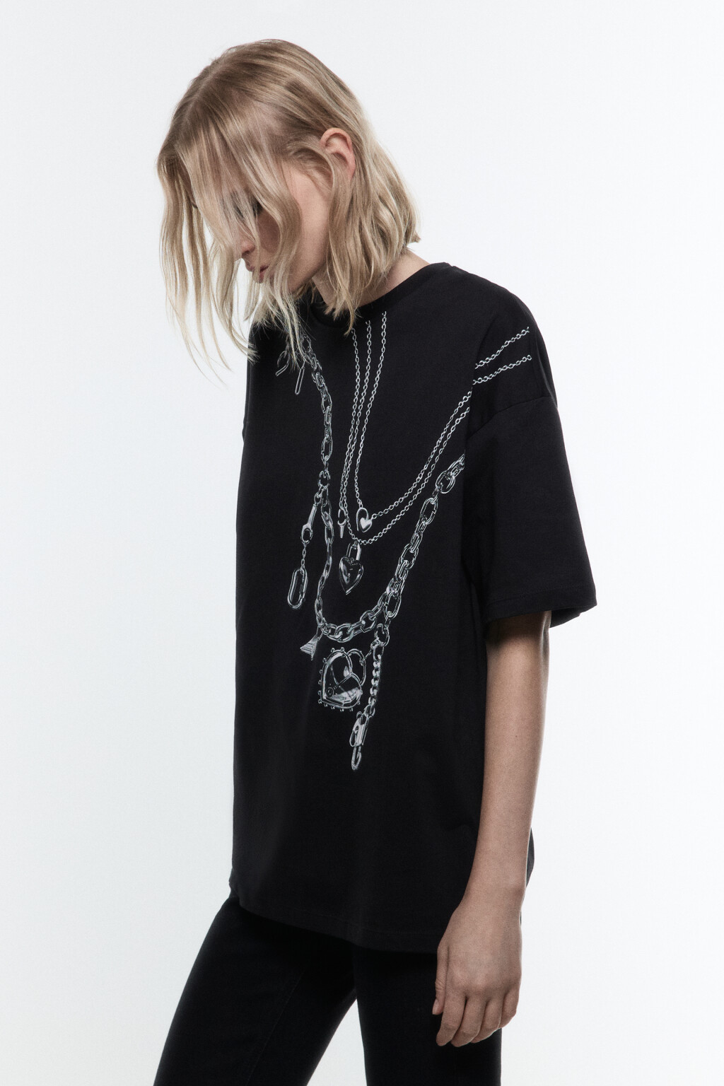 Футболка свободная с принтом-надписью - цвет черный - 3