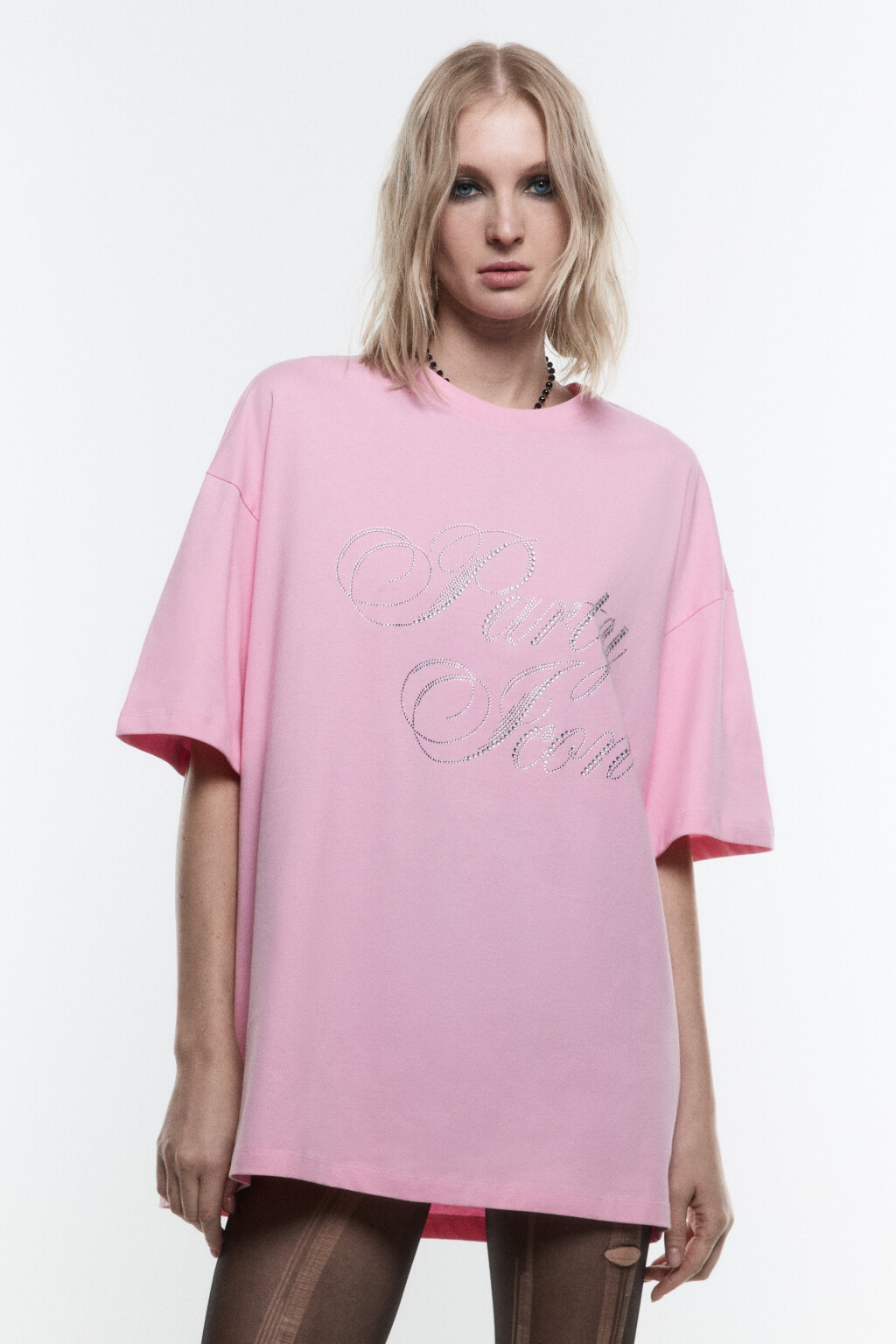 Футболка свободная с принтом-надписью - цвет розовый - 2