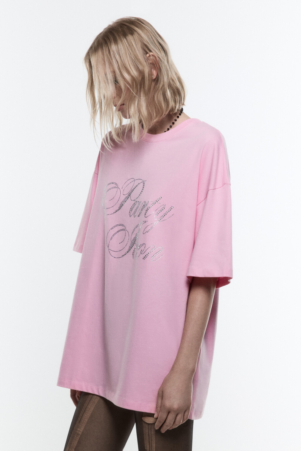 Футболка свободная с принтом-надписью - цвет розовый - 3