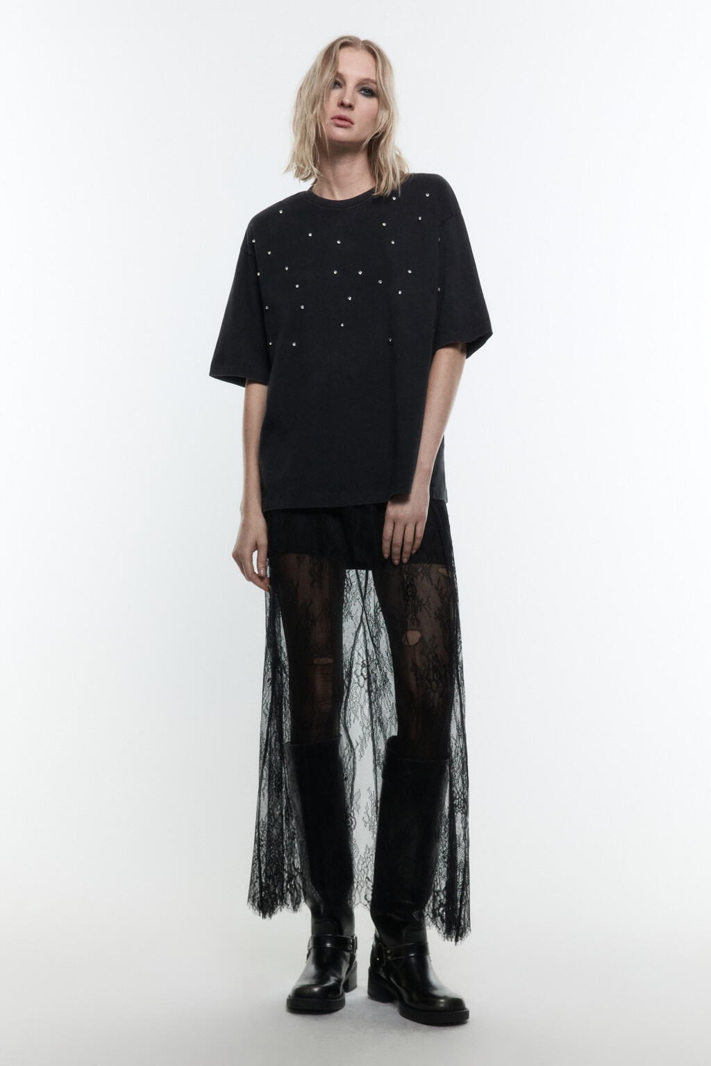 Футболка oversize хлопковая со стразами - цвет серый - 6