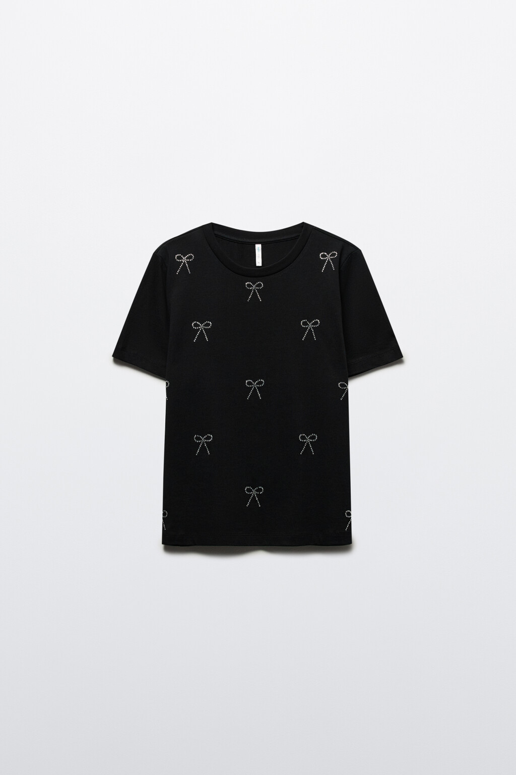 Футболка хлопковая с принтом из страз - цвет черный - 9