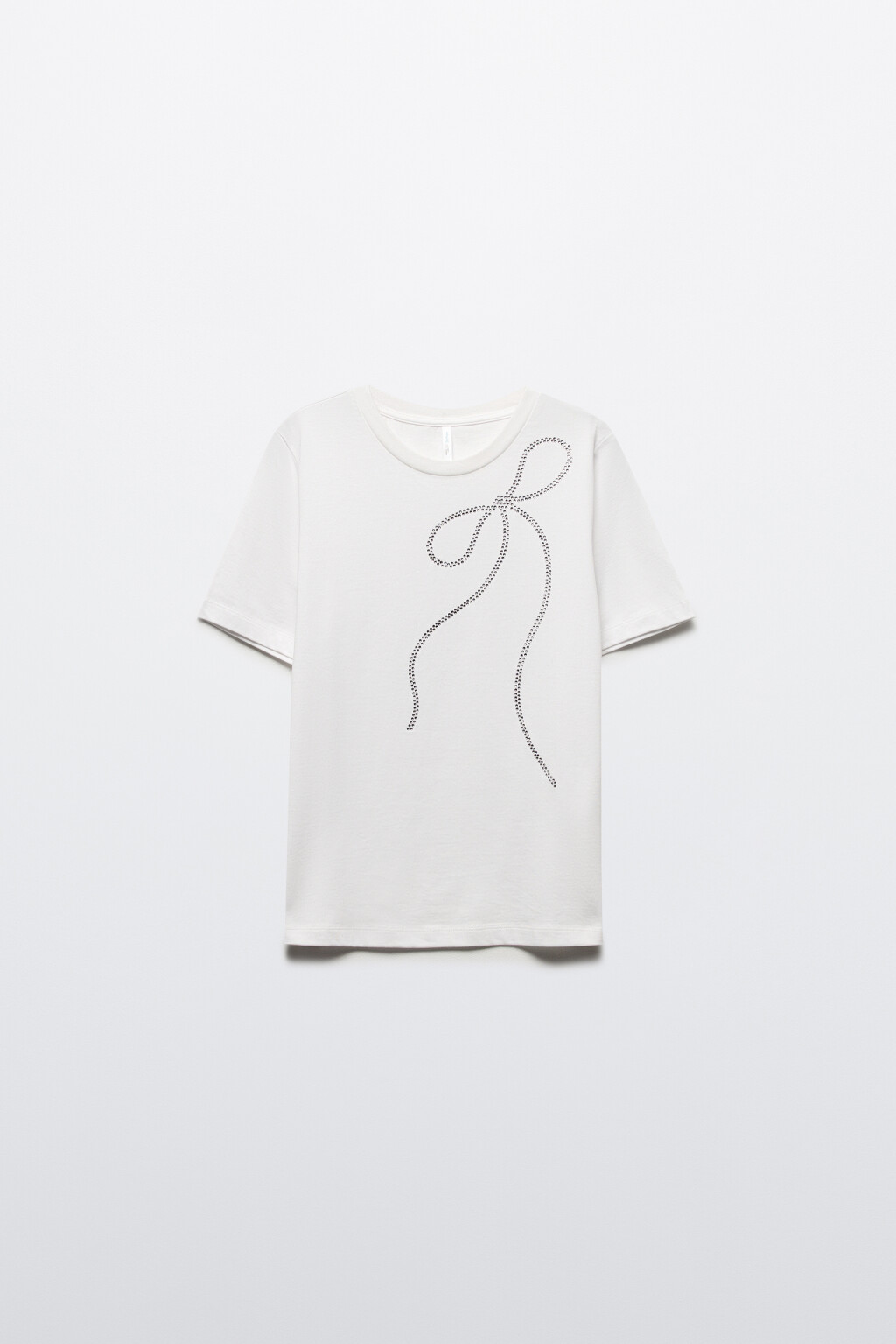 Футболка хлопковая с принтом из страз - цвет белый - 8