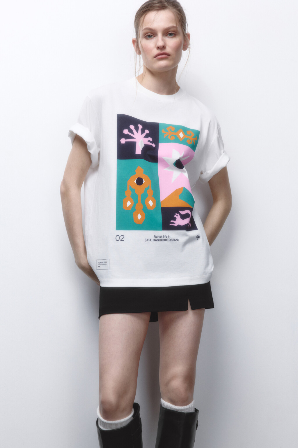 Футболка унисекс хлопковая с принтом - цвет бежевый - 1