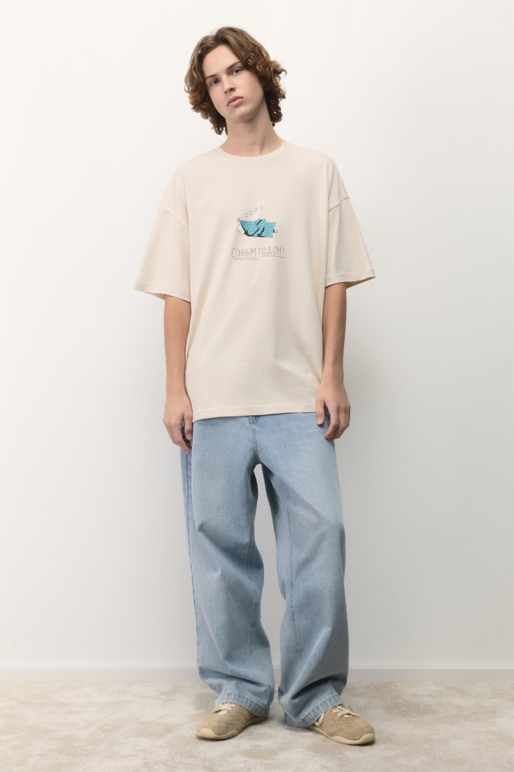 Футболка унисекс с новогодним принтом Bang! Bang! - цвет бежевый - 9