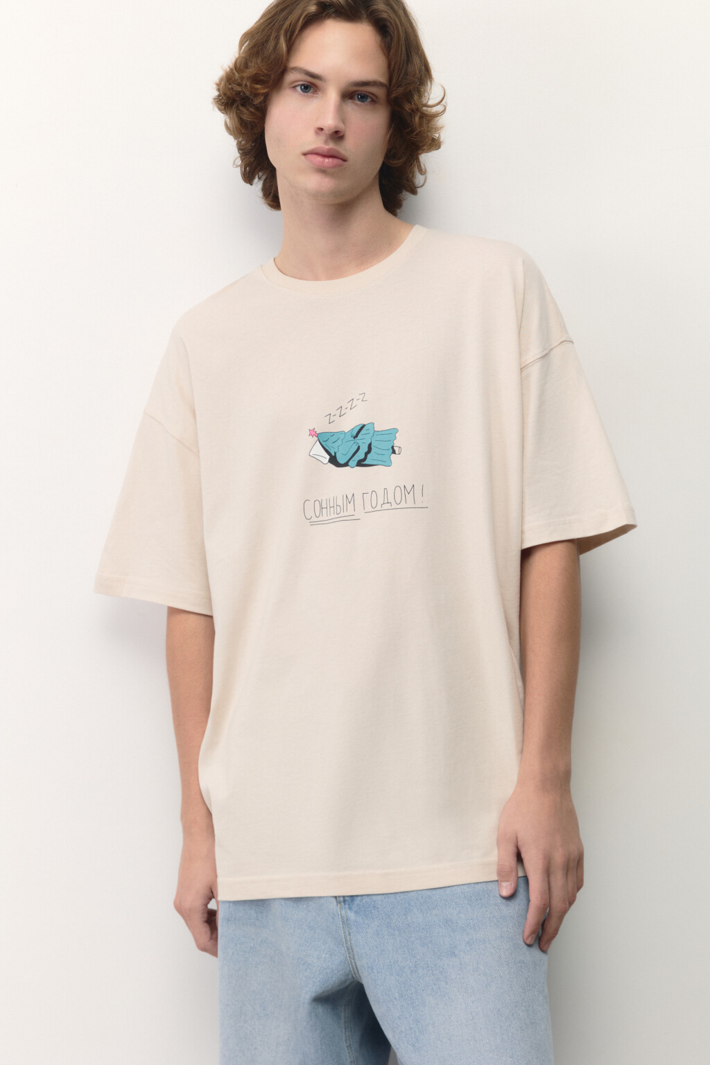 Футболка унисекс с новогодним принтом Bang! Bang! - цвет бежевый - 10