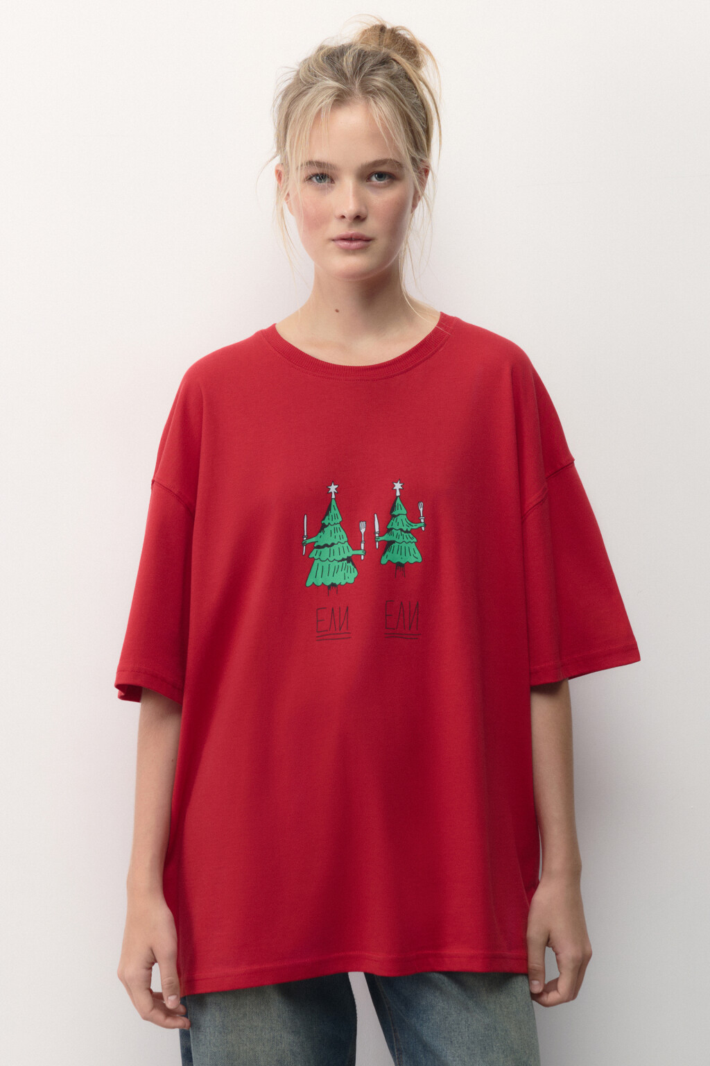 Футболка унисекс с новогодним принтом Bang! Bang! - цвет красный - 2