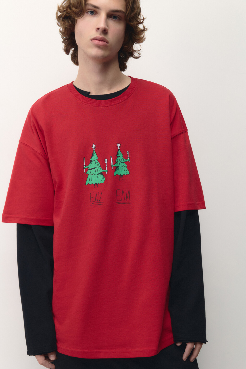 Футболка унисекс с новогодним принтом Bang! Bang! - цвет красный - 8