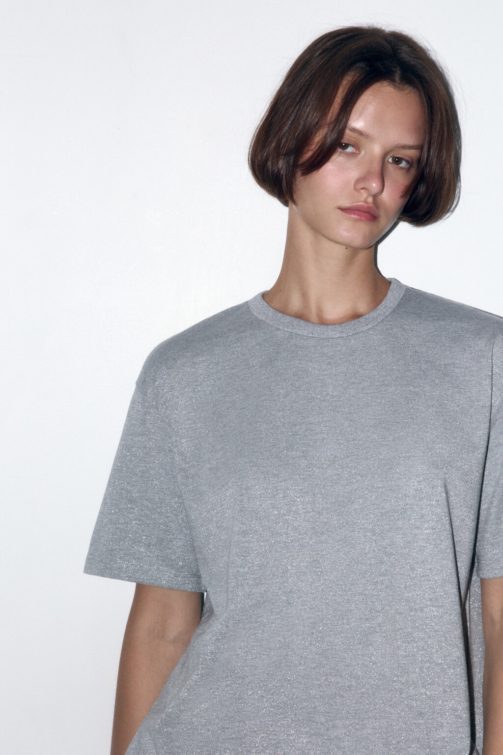 Футболка oversize трикотажная с люрексом - цвет серый - 2