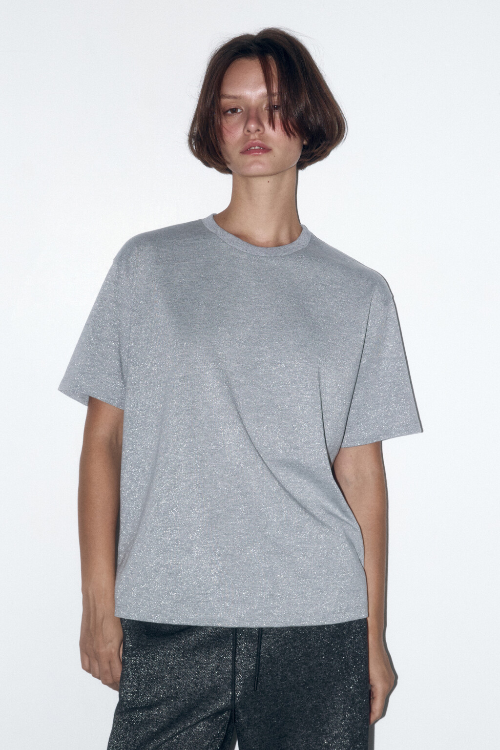 Футболка oversize трикотажная с люрексом - цвет серый - 3