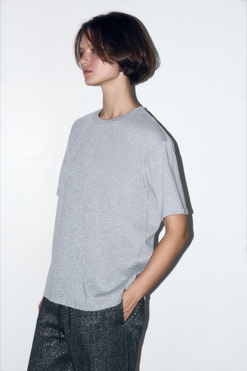 Футболка oversize трикотажная с люрексом - цвет серый - 4