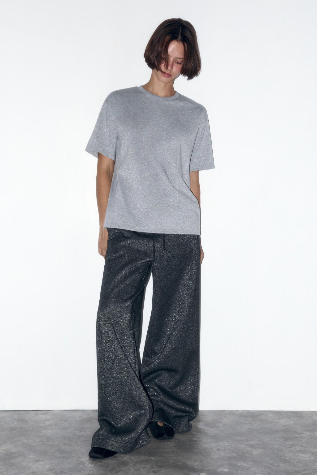 Футболка oversize трикотажная с люрексом - цвет серый - 1