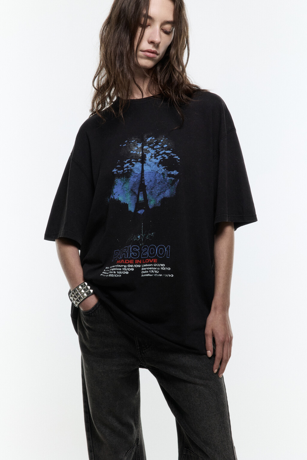 Футболка oversize удлиненная с принтом - цвет серый - 1