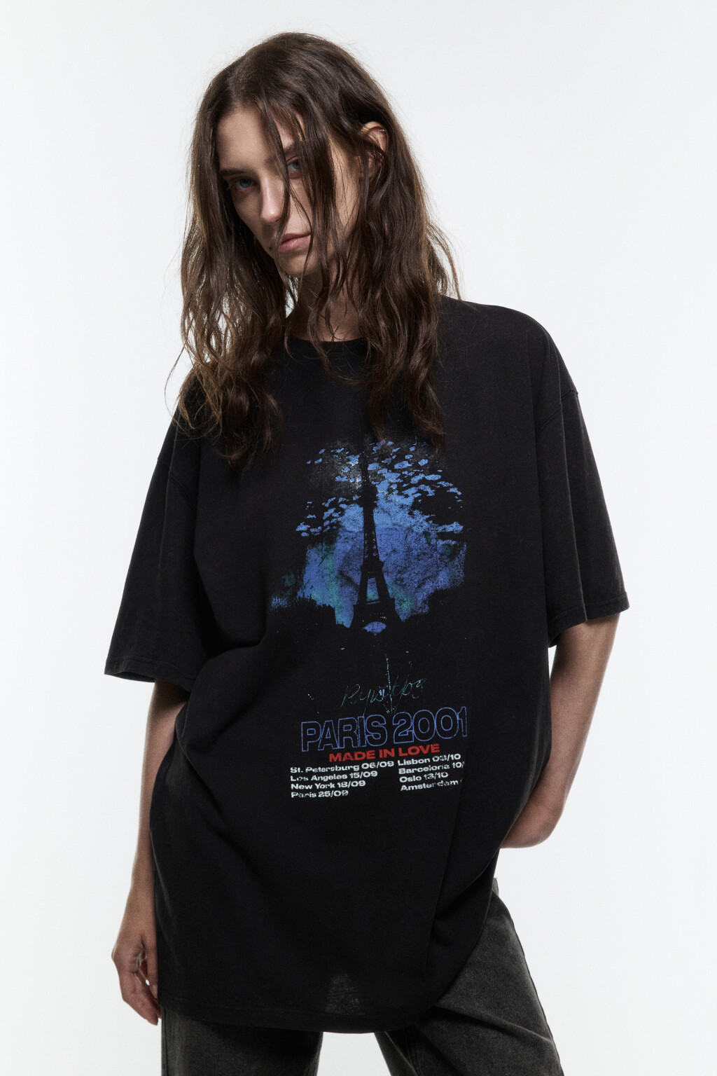 Футболка oversize удлиненная с принтом - цвет серый - 2