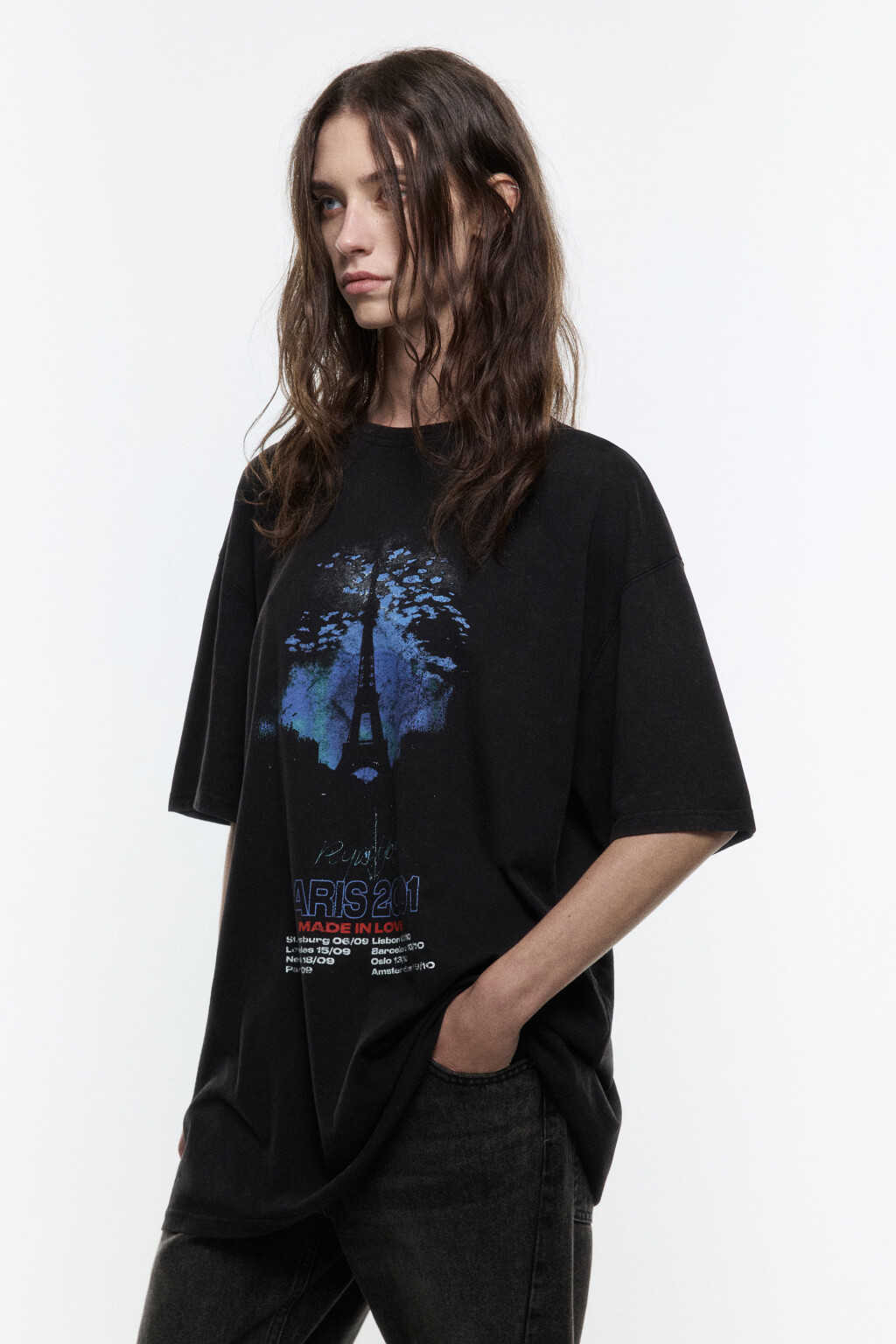 Футболка oversize удлиненная с принтом - цвет серый - 3