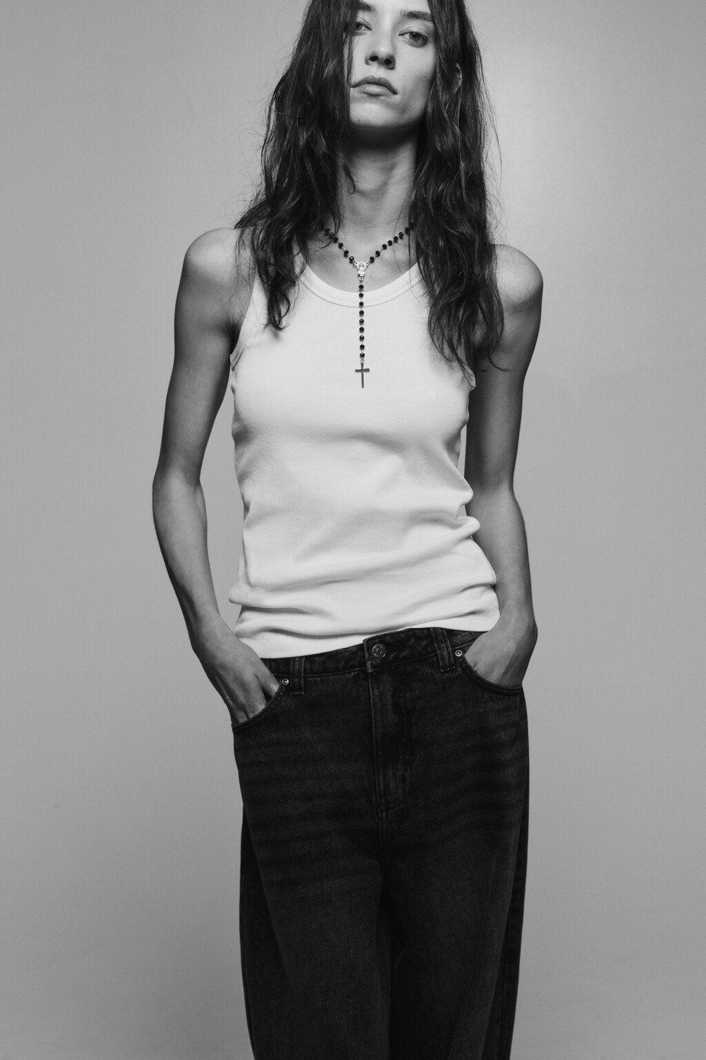 Майка хлопковая в рубчик - цвет белый - 1