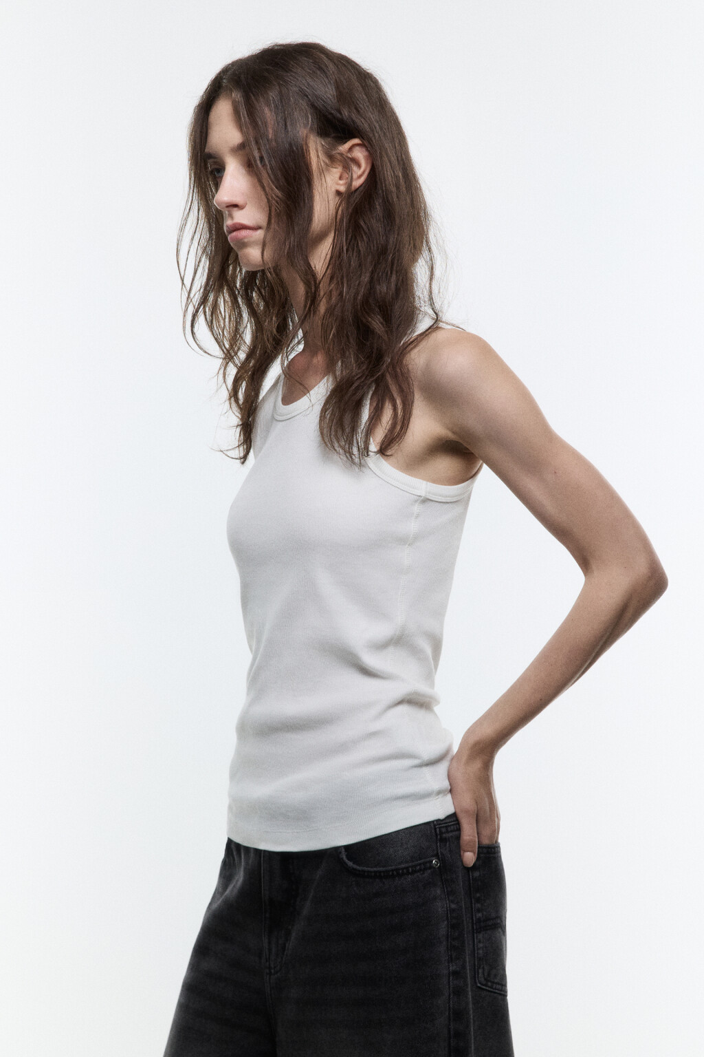 Майка хлопковая в рубчик - цвет белый - 3