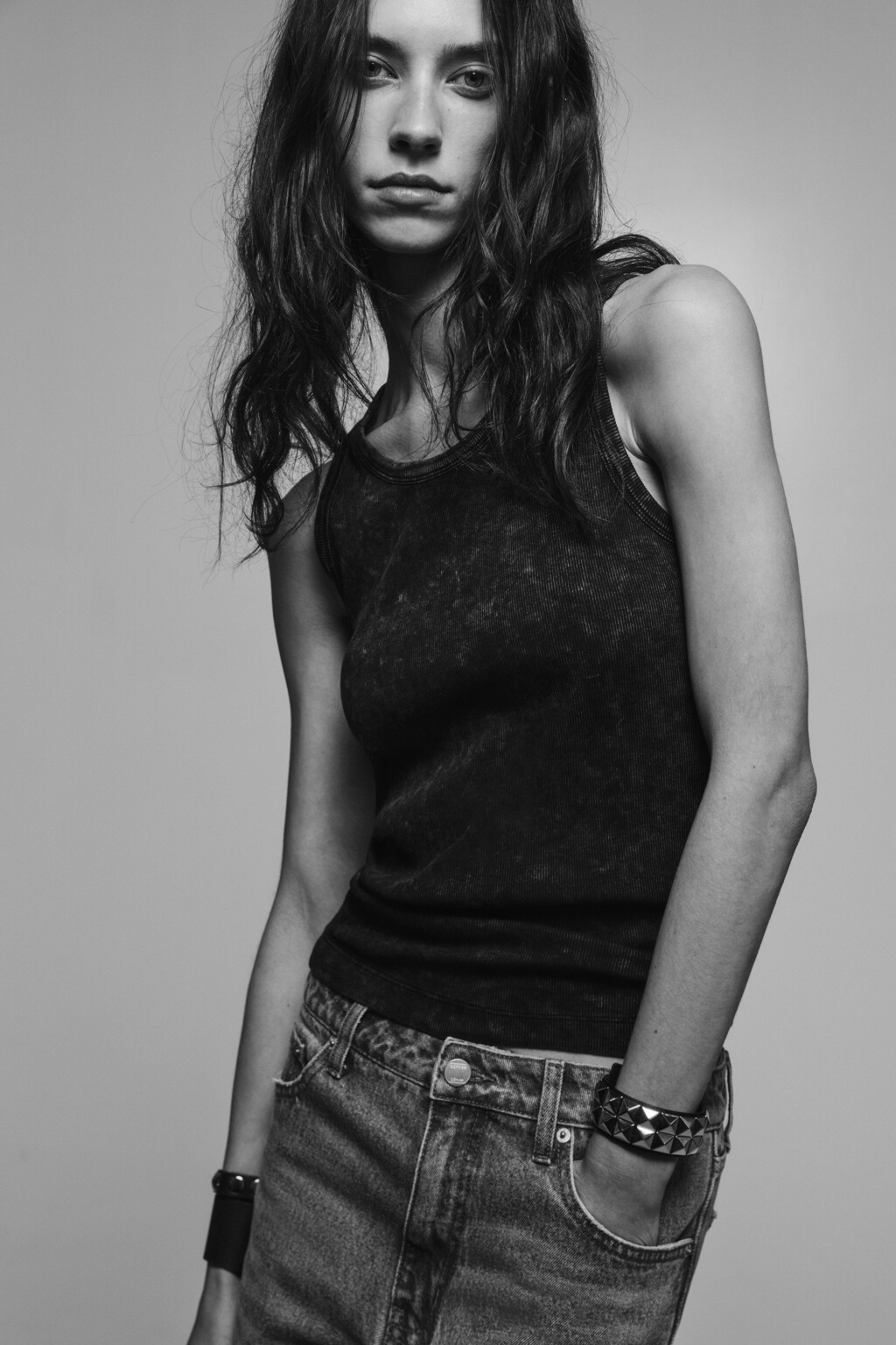 Майка в рубчик с вареным эффектом - цвет серый - 1