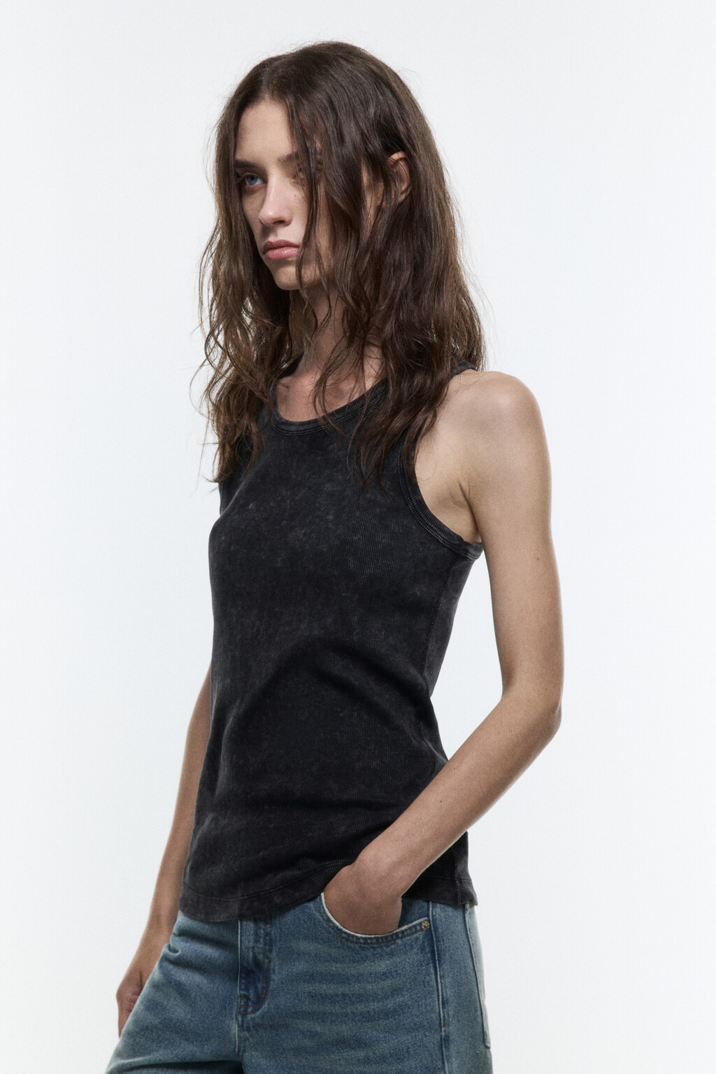 Майка в рубчик с вареным эффектом - цвет серый - 3