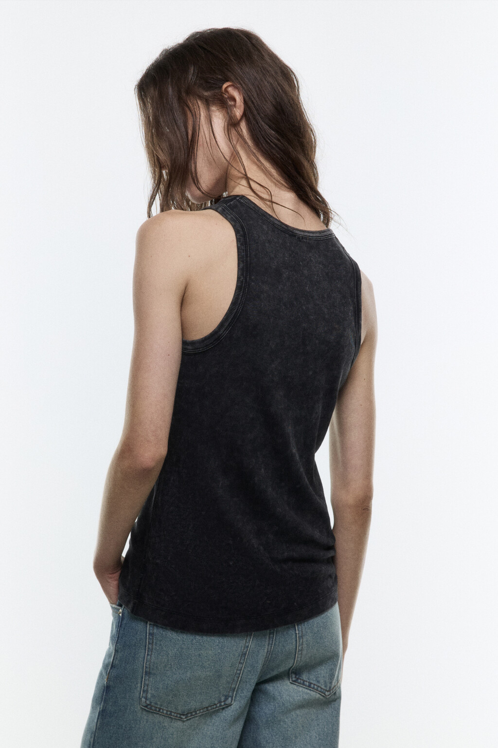 Майка в рубчик с вареным эффектом - цвет серый - 4