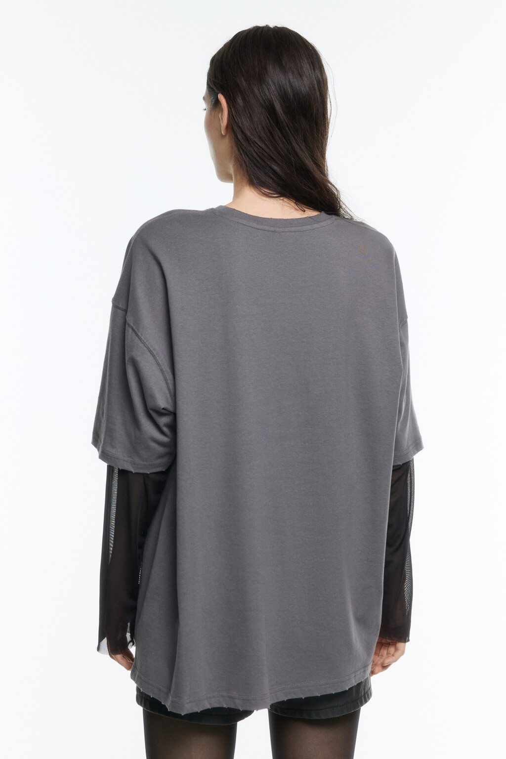 Лонгслив oversize с рукавами из сетки - цвет серый - 5