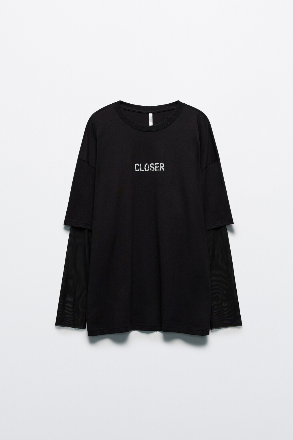 Лонгслив oversize с рукавами из сетки - цвет черный - 8